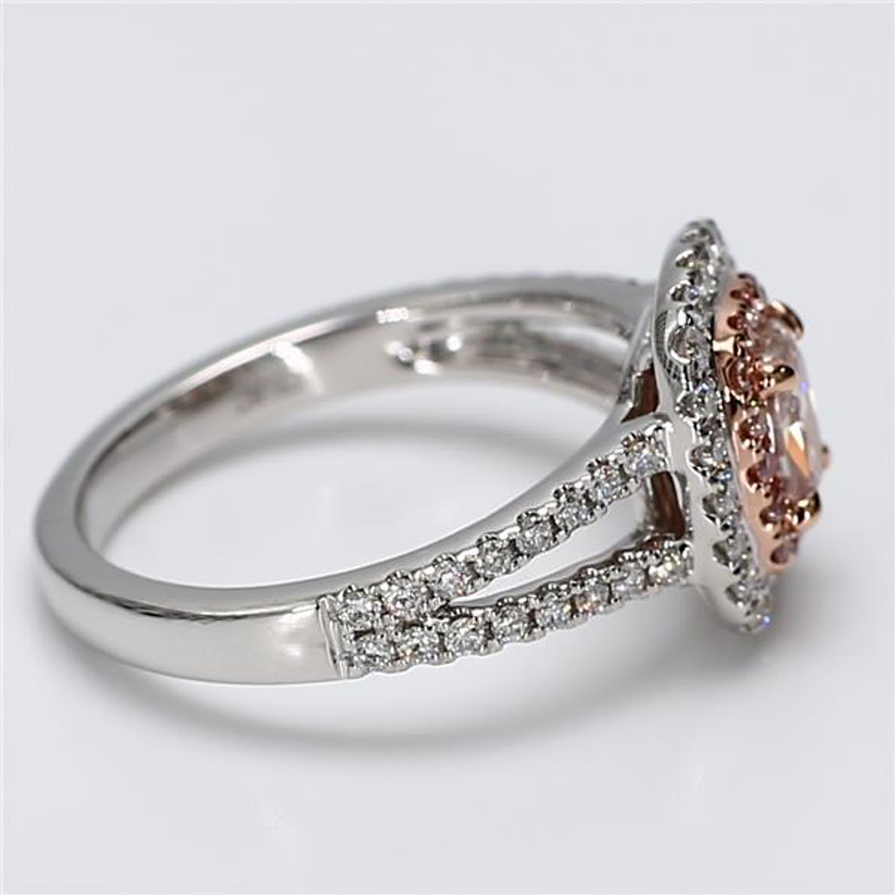 GIA Certified Natural Pink Cushion and White Diamond 1.17 Carat TW Gold Ring