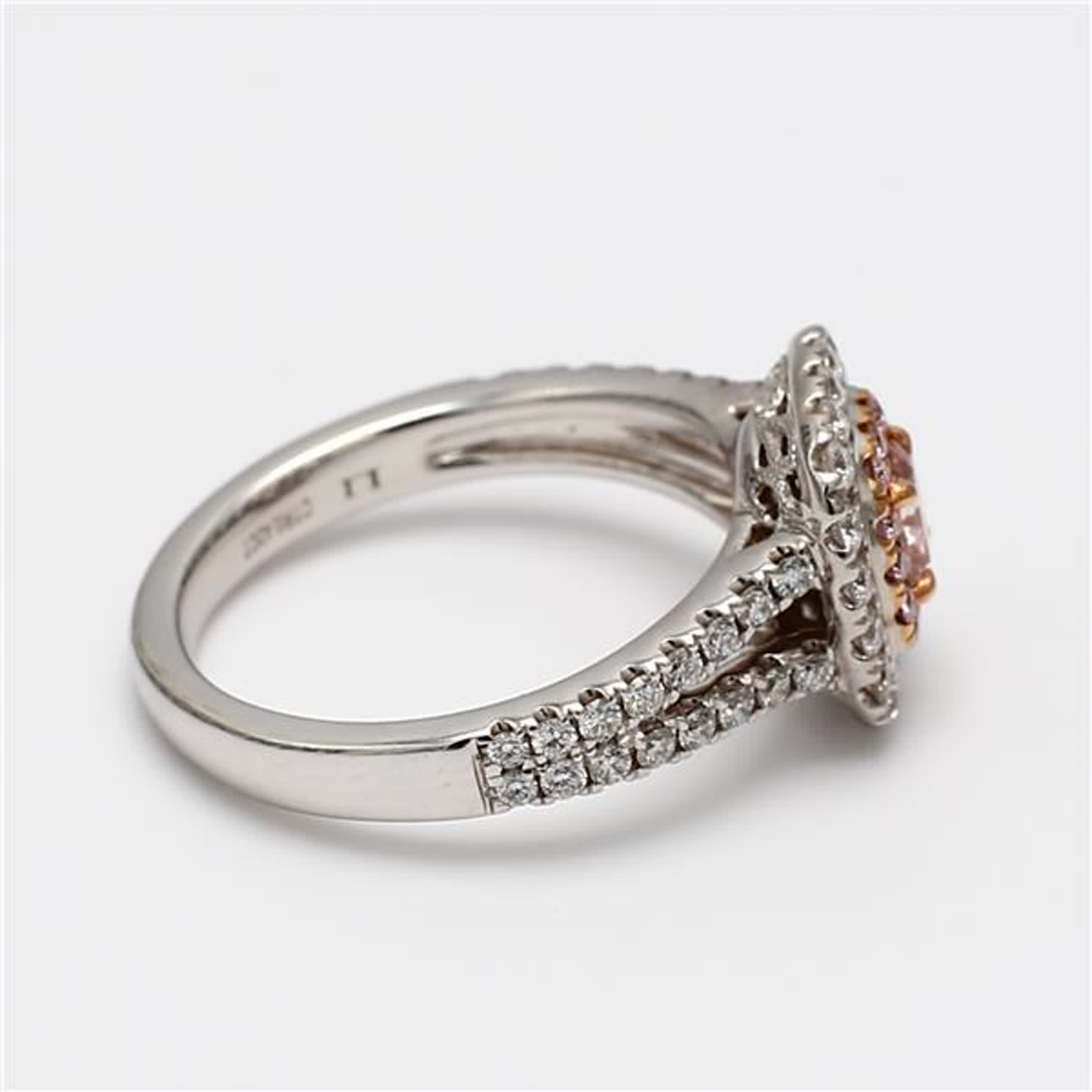 GIA Certified Natural Pink Cushion and White Diamond 1.15 Carat TW Gold Ring