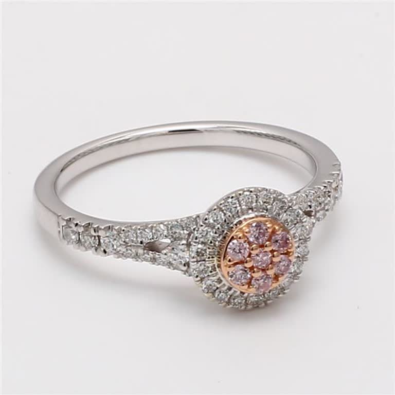 Natural Pink Round and White Diamond .36 Carat TW Rose Gold Cluster Ring