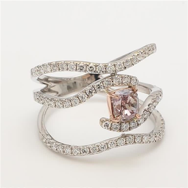 GIA Certified Natural Pink Cushion and White Diamond 1.28 Carat TW Gold Ring