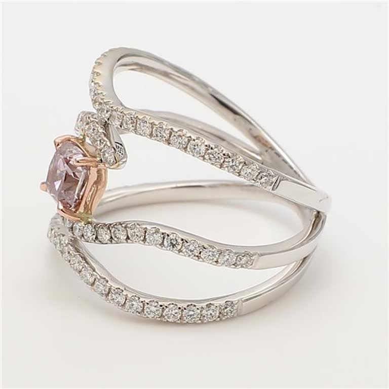 GIA Certified Natural Pink Cushion and White Diamond 1.28 Carat TW Gold Ring