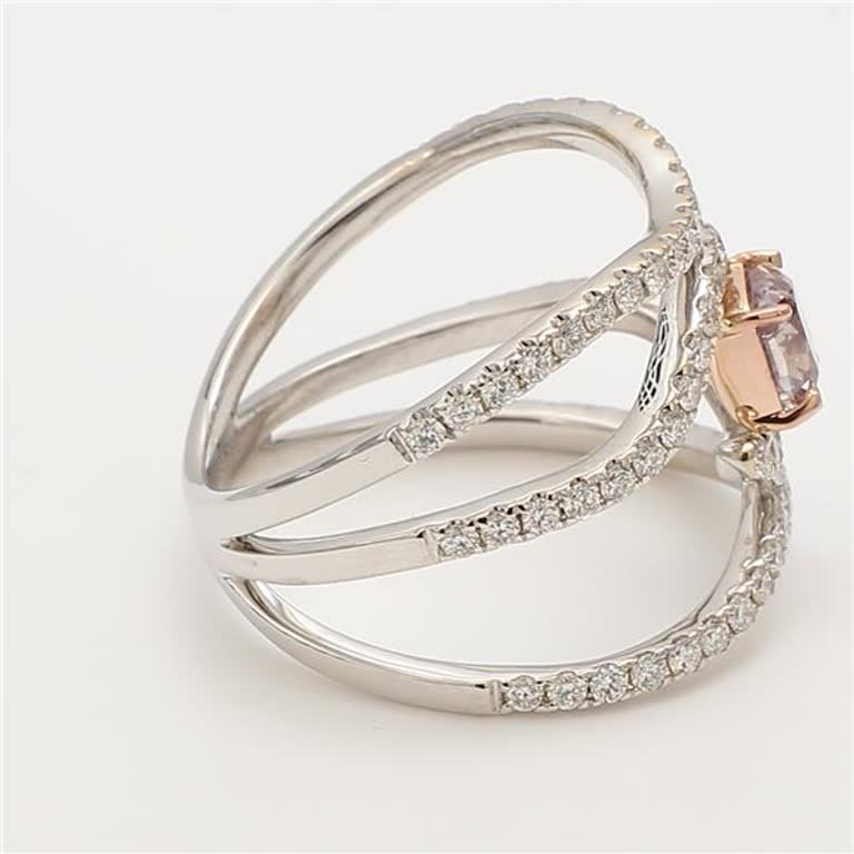 GIA Certified Natural Pink Cushion and White Diamond 1.28 Carat TW Gold Ring