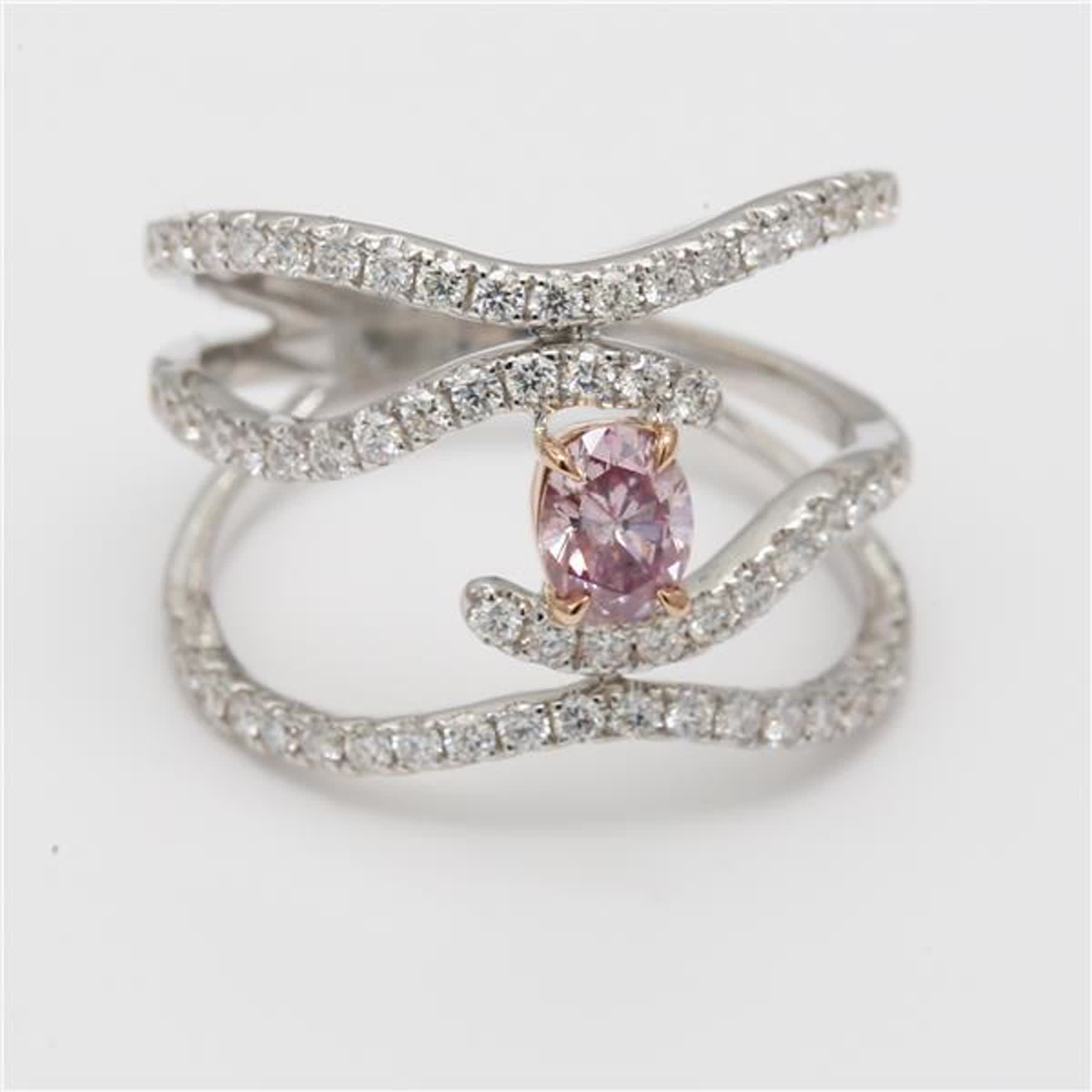 GIA Certified Natural Pink Oval and White Diamond 1.08 Carat TW Rose Gold Ring