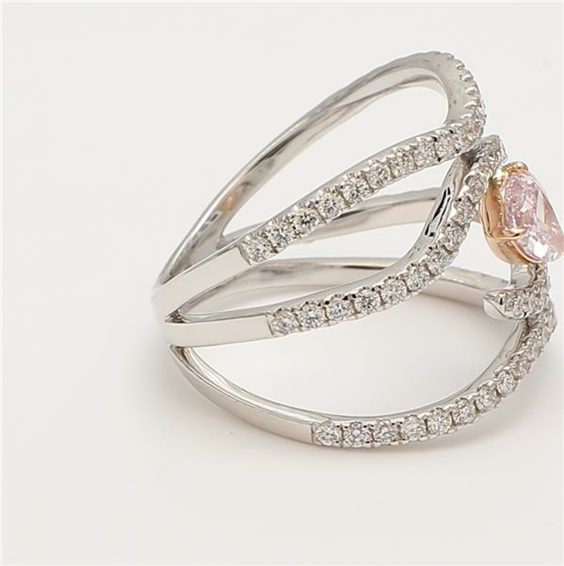 GIA Certified Natural Pink Pear and White Diamond 1.23 Carat TW Rose Gold Ring