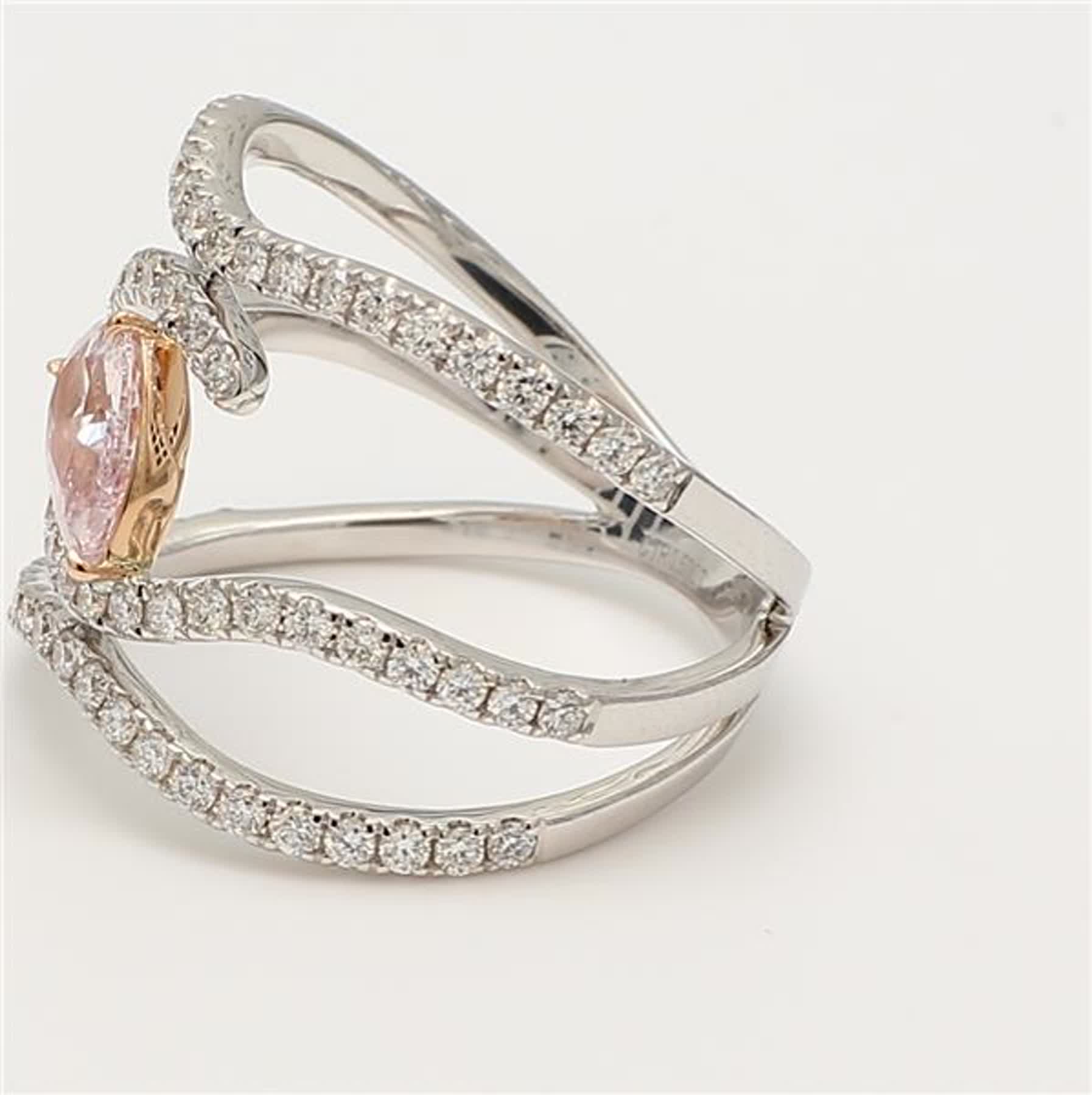 GIA Certified Natural Pink Pear and White Diamond 1.23 Carat TW Rose Gold Ring