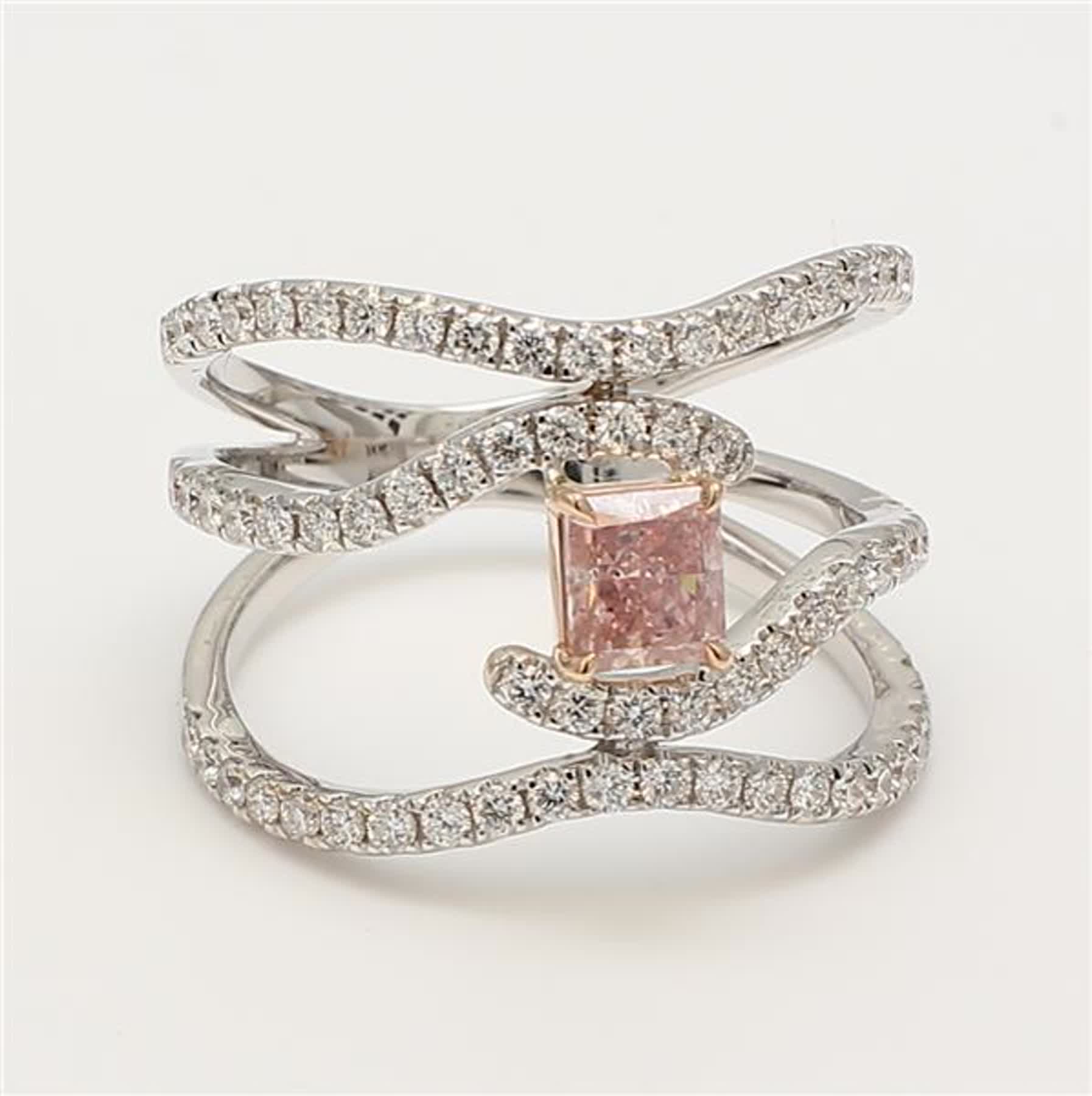 GIA Certified Natural Pink Radiant and White Diamond 1.25 Carat TW Gold Ring