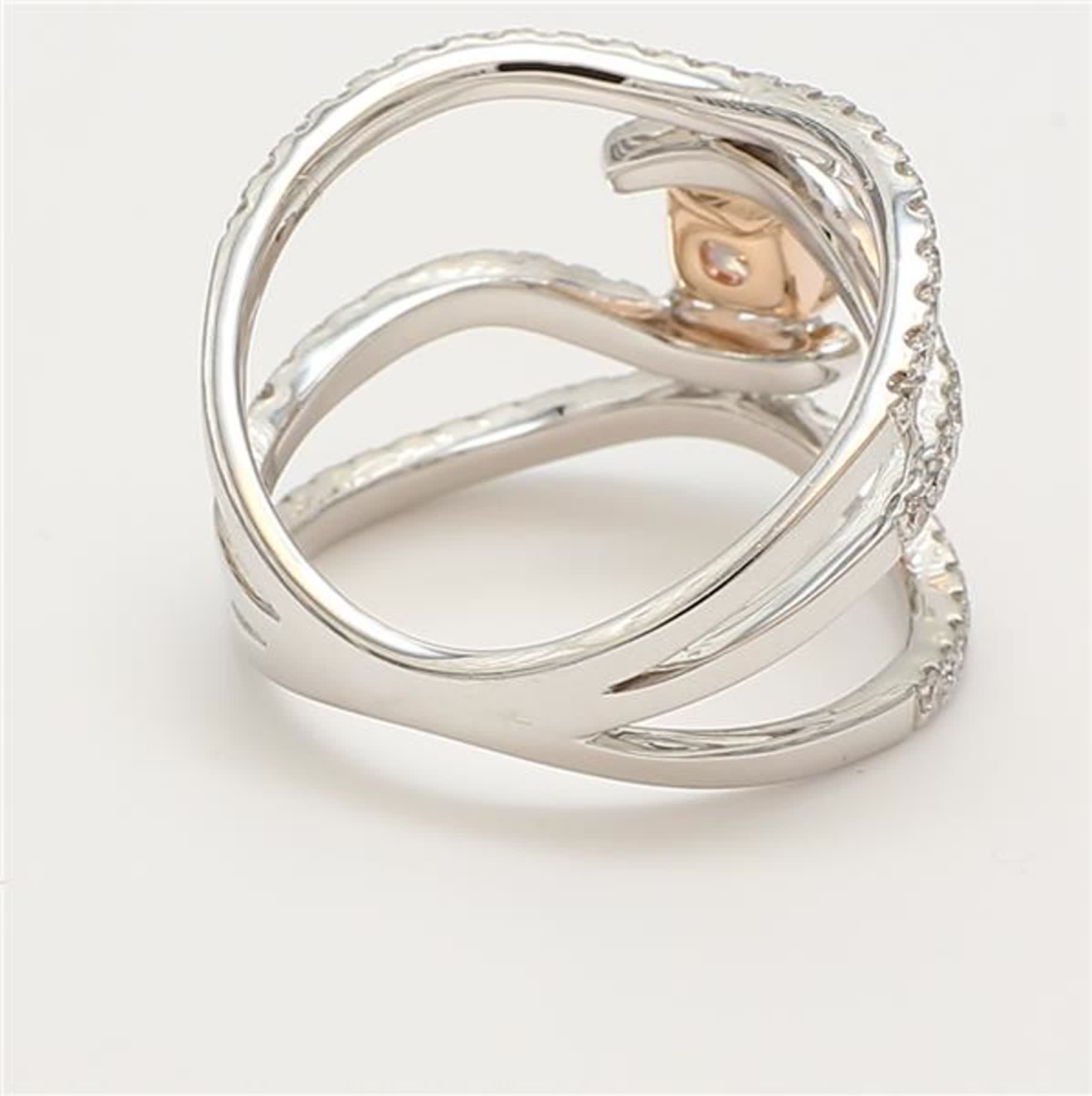 GIA Certified Natural Pink Radiant and White Diamond 1.25 Carat TW Gold Ring