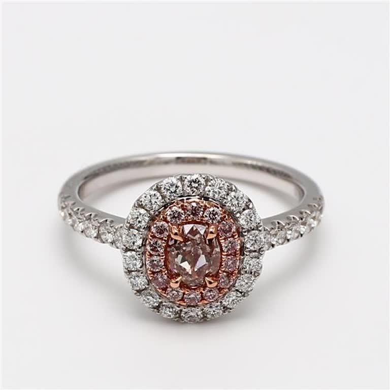 GIA Certified Natural Pink Oval and White Diamond 1.07 Carat TW Gold Ring