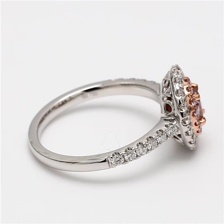 GIA Certified Natural Pink Oval and White Diamond 1.07 Carat TW Gold Ring