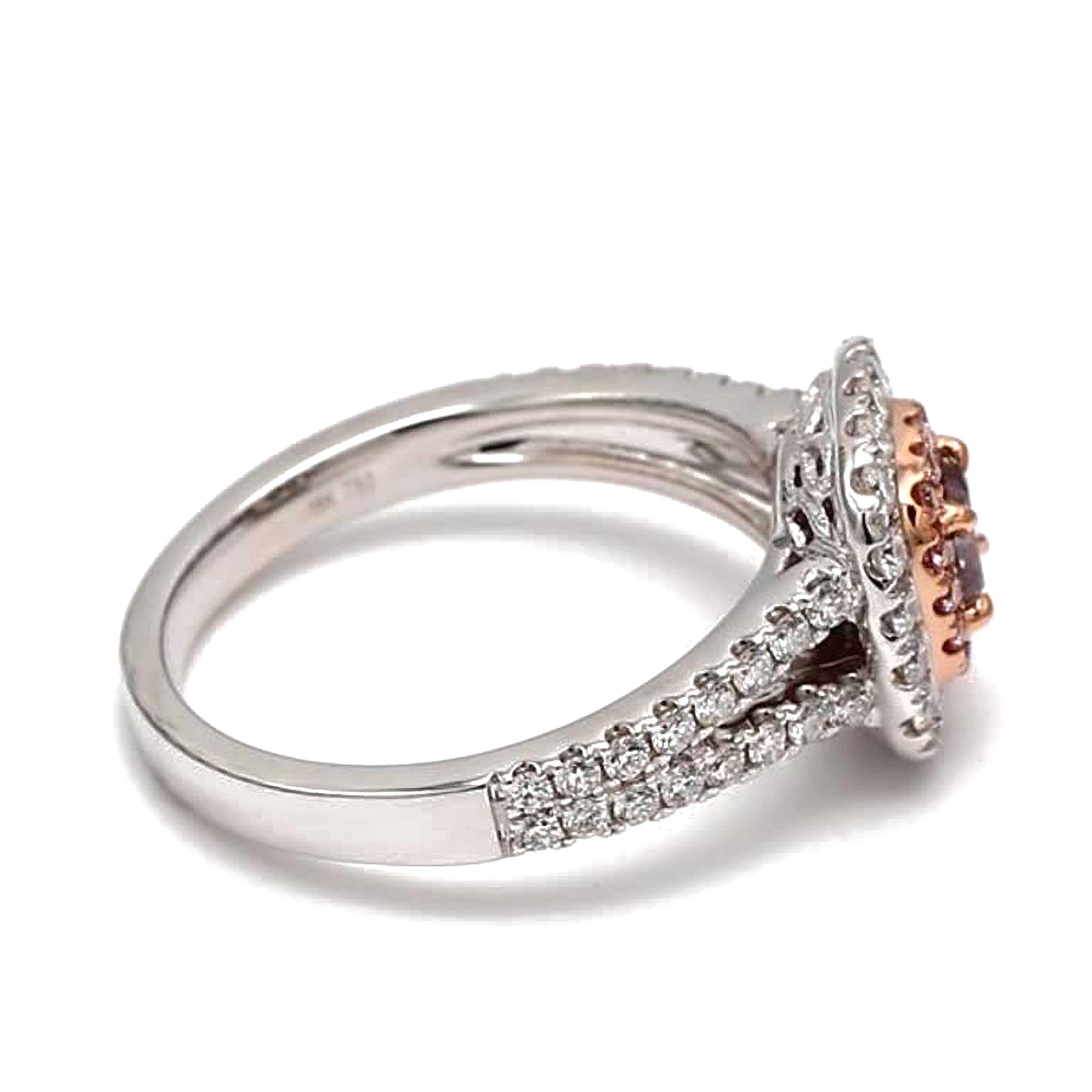 GIA Certified Natural Pink Cushion and White Diamond 1.10 Carat TW Gold Ring