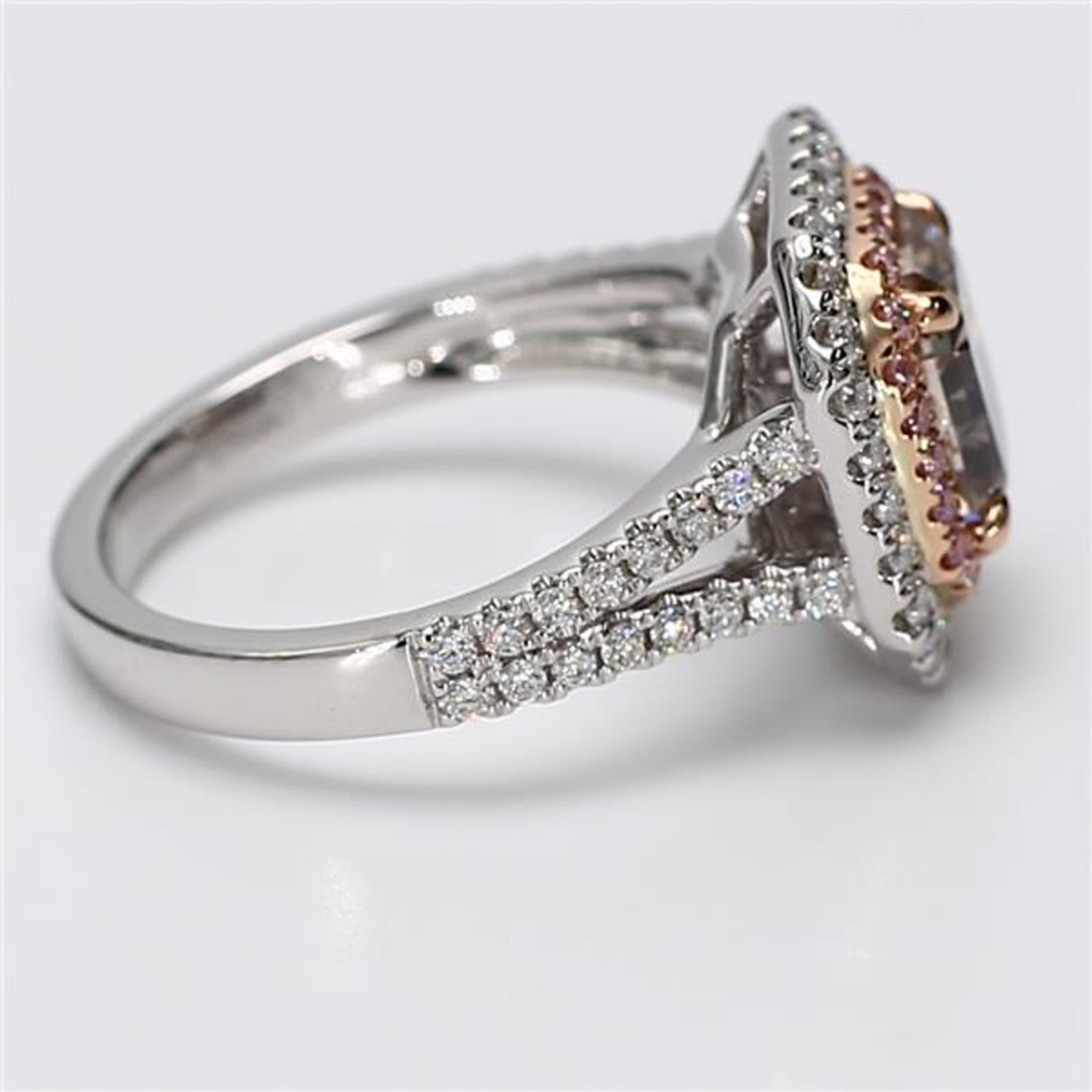 GIA Certified Natural Pink Radiant and White Diamond 2.71 Carat TW Gold Ring