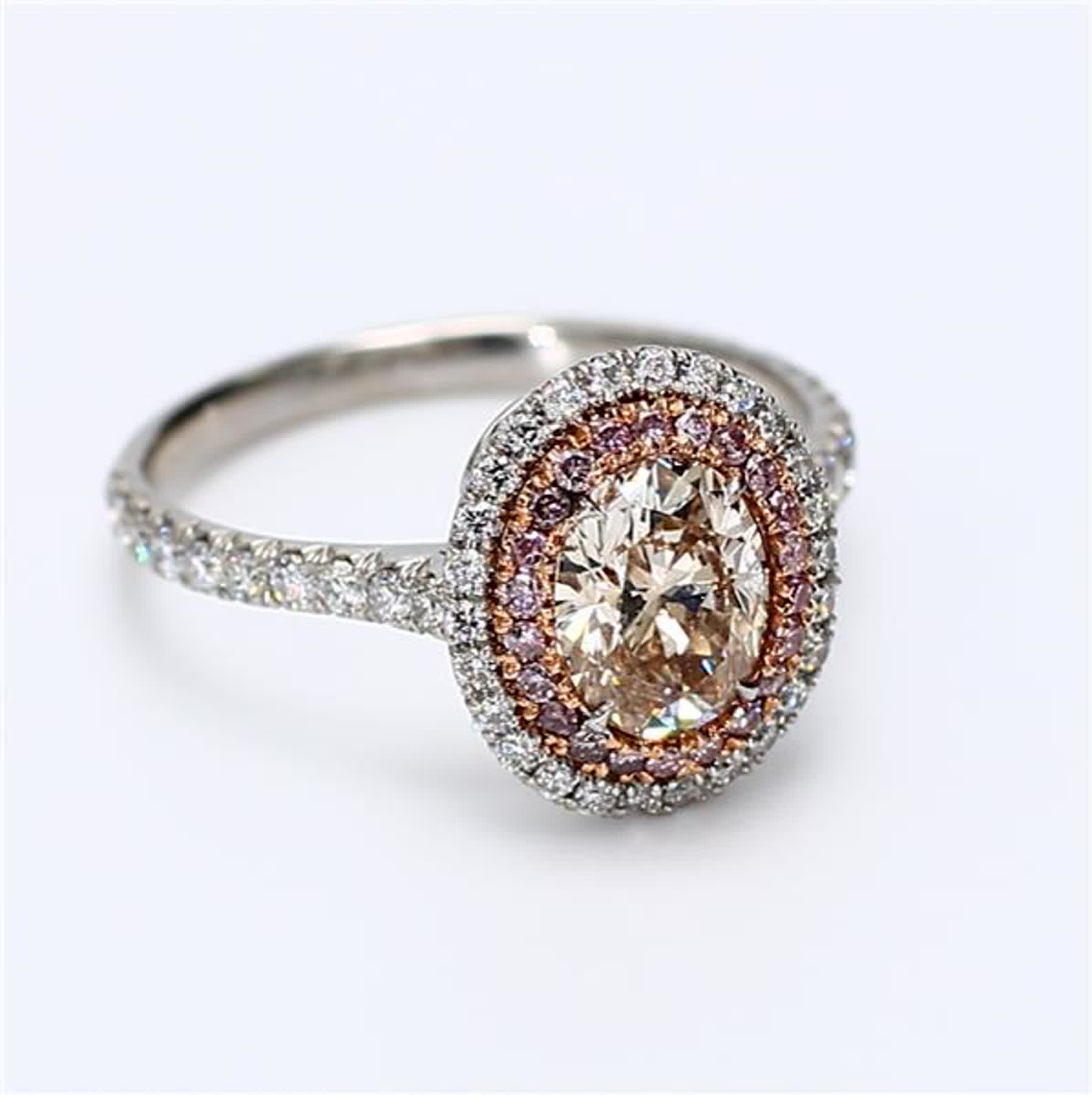 GIA Certified Natural Pink Oval and White Diamond 1.66 Carat TW White Gold Ring