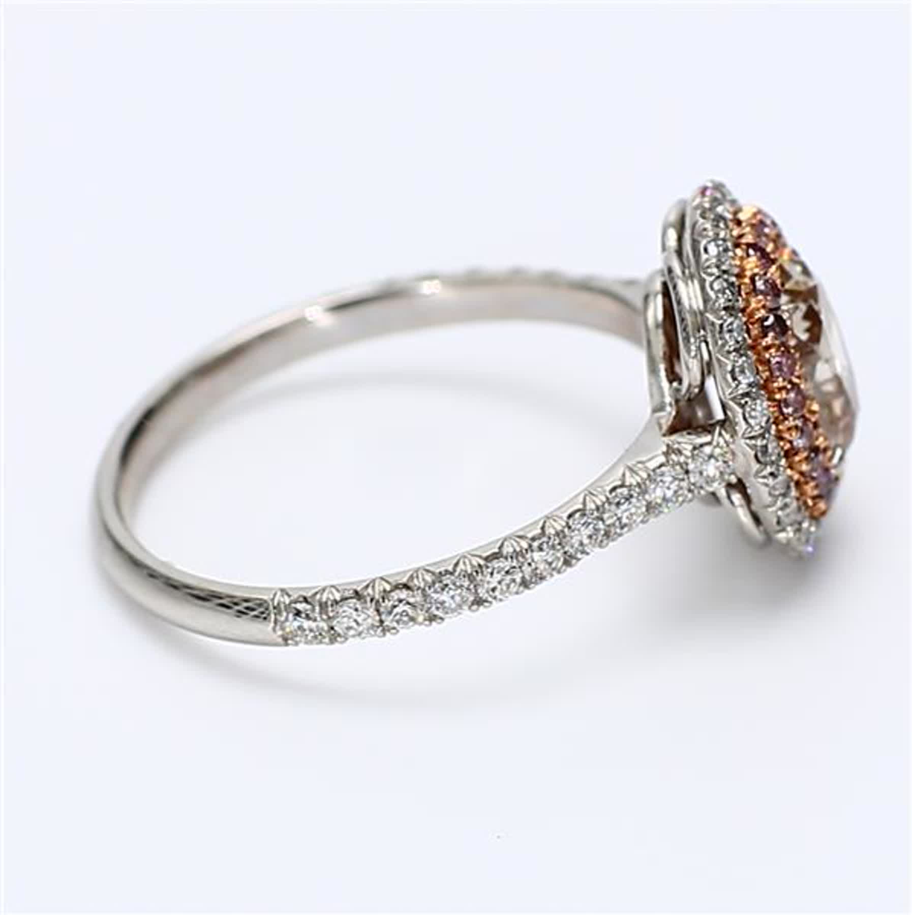 GIA Certified Natural Pink Oval and White Diamond 1.66 Carat TW White Gold Ring