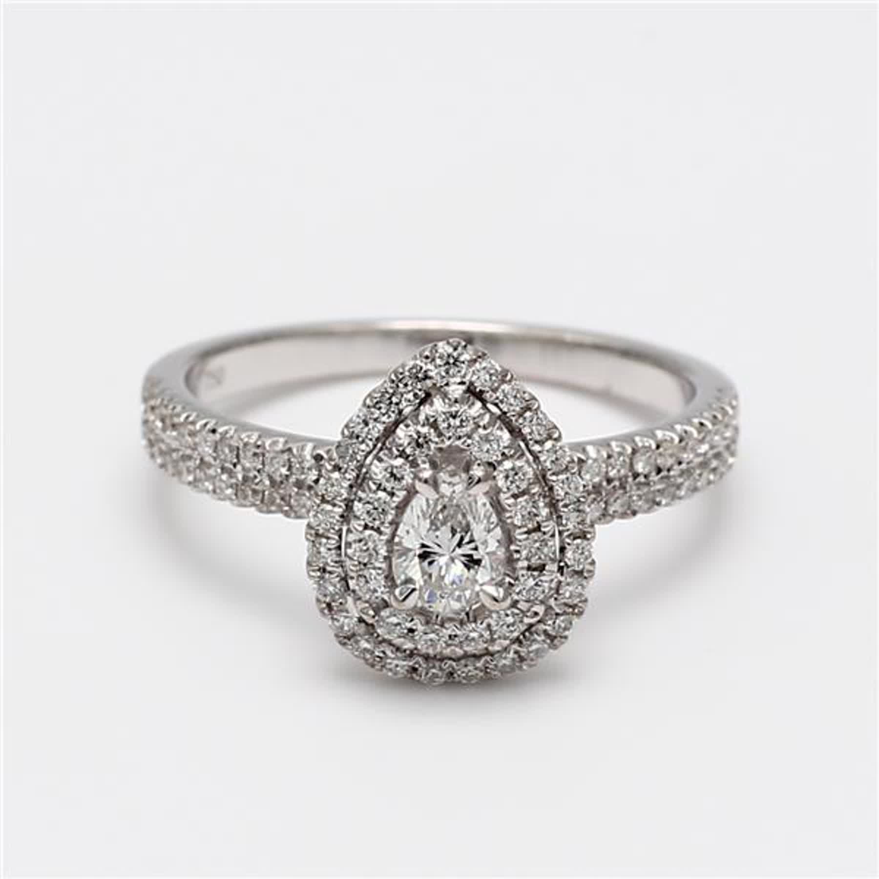Natural White Pear Diamond .69 Carat TW White Gold Cocktail Ring