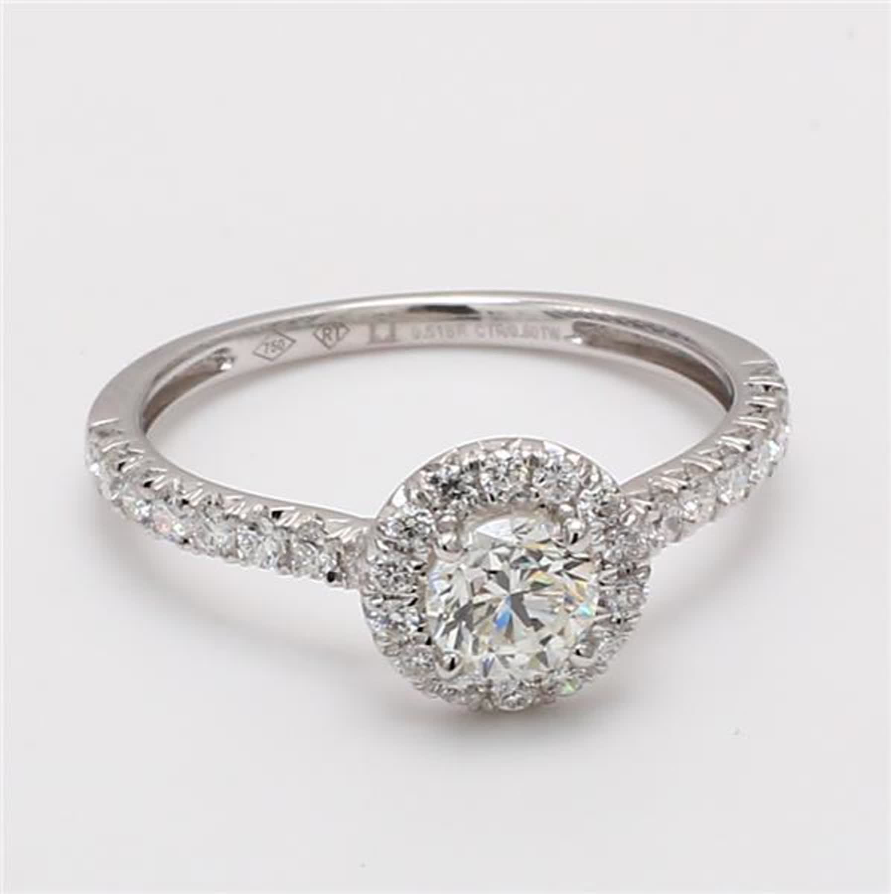 Natural White Round Diamond .90 Carat TW White Gold Cocktail Ring