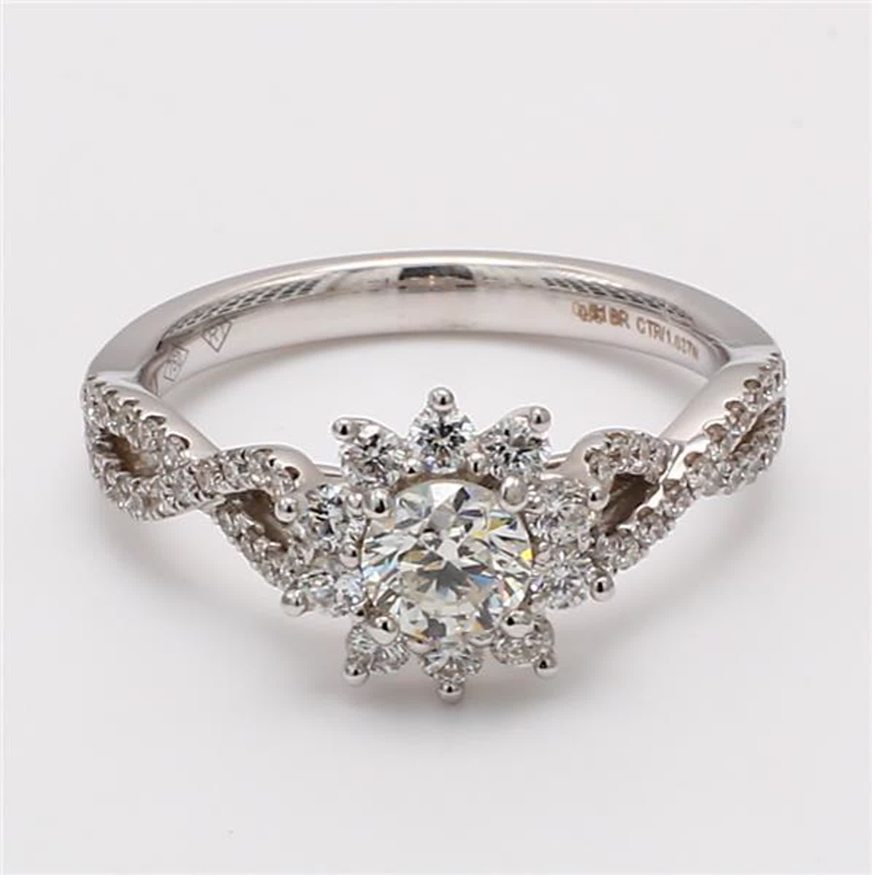 Natural White Round Diamond 1.03 Carat TW White Gold Cocktail Ring
