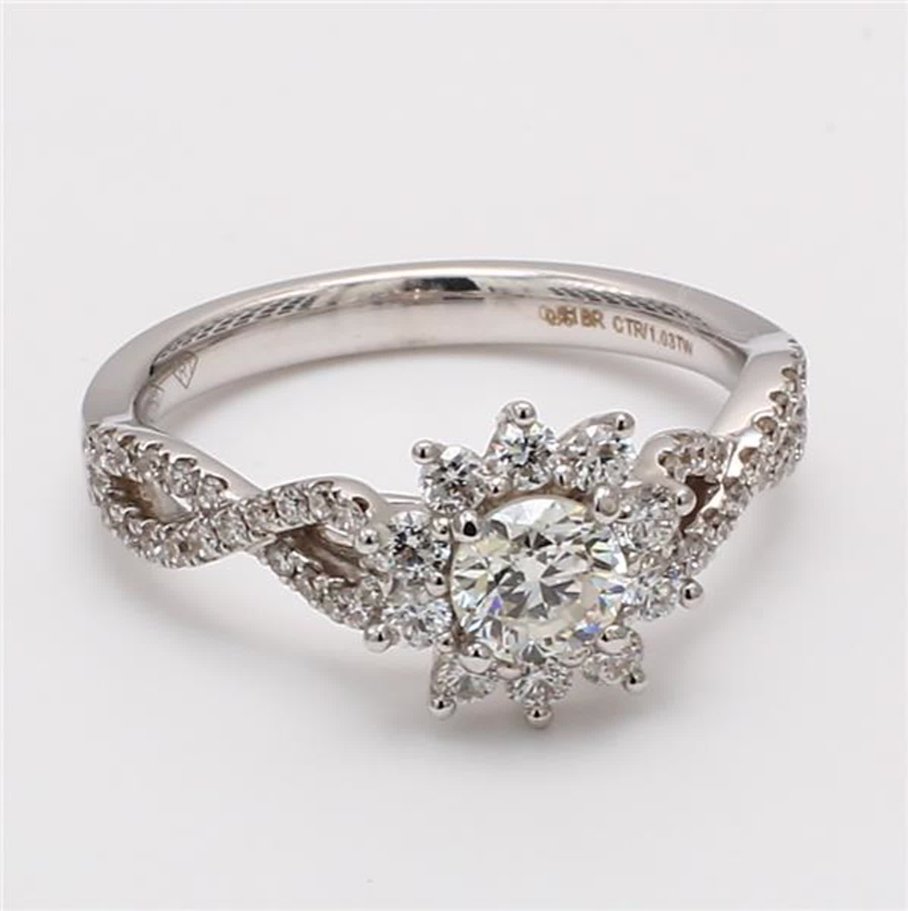 Natural White Round Diamond 1.03 Carat TW White Gold Cocktail Ring