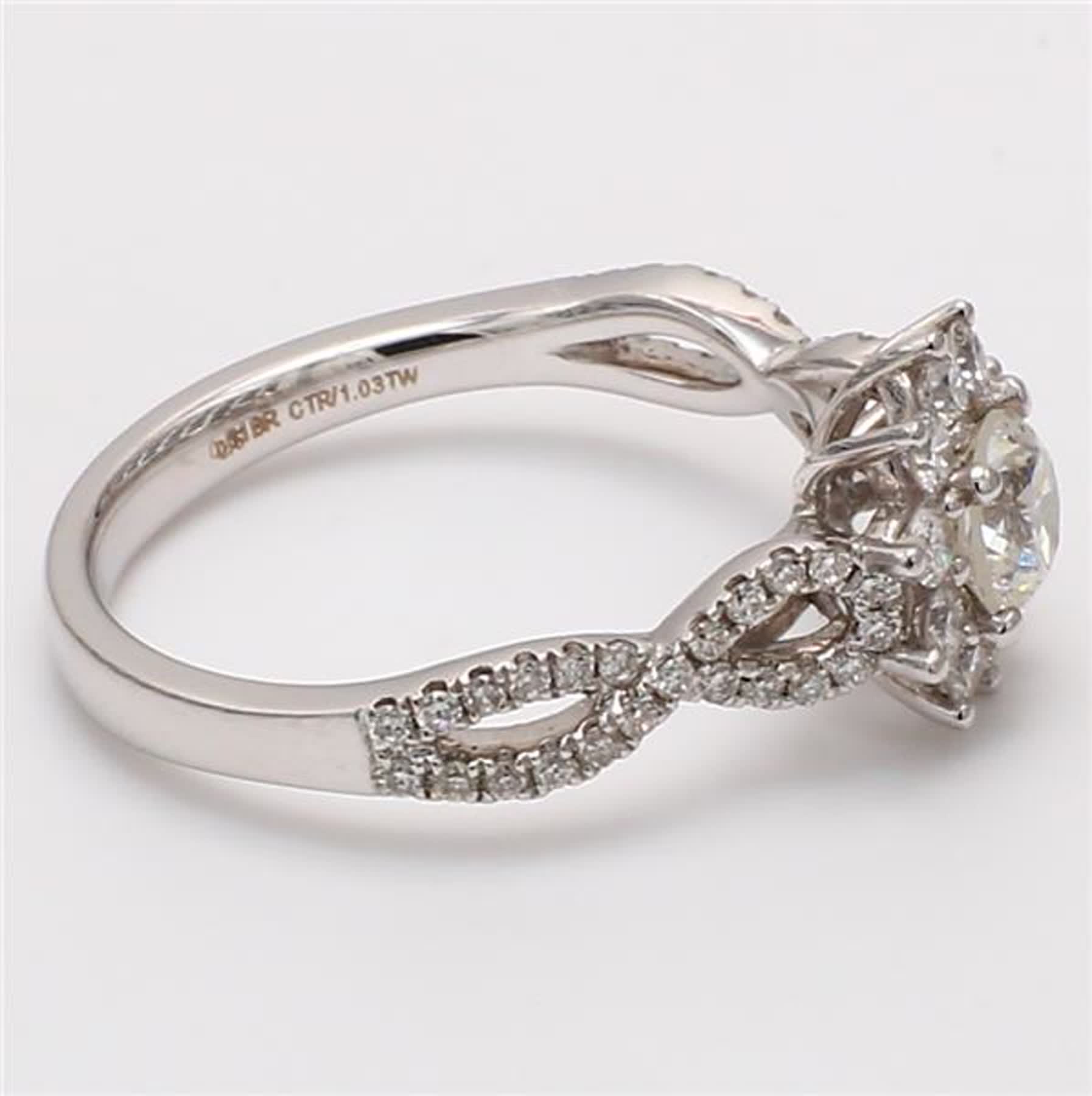 Natural White Round Diamond 1.03 Carat TW White Gold Cocktail Ring