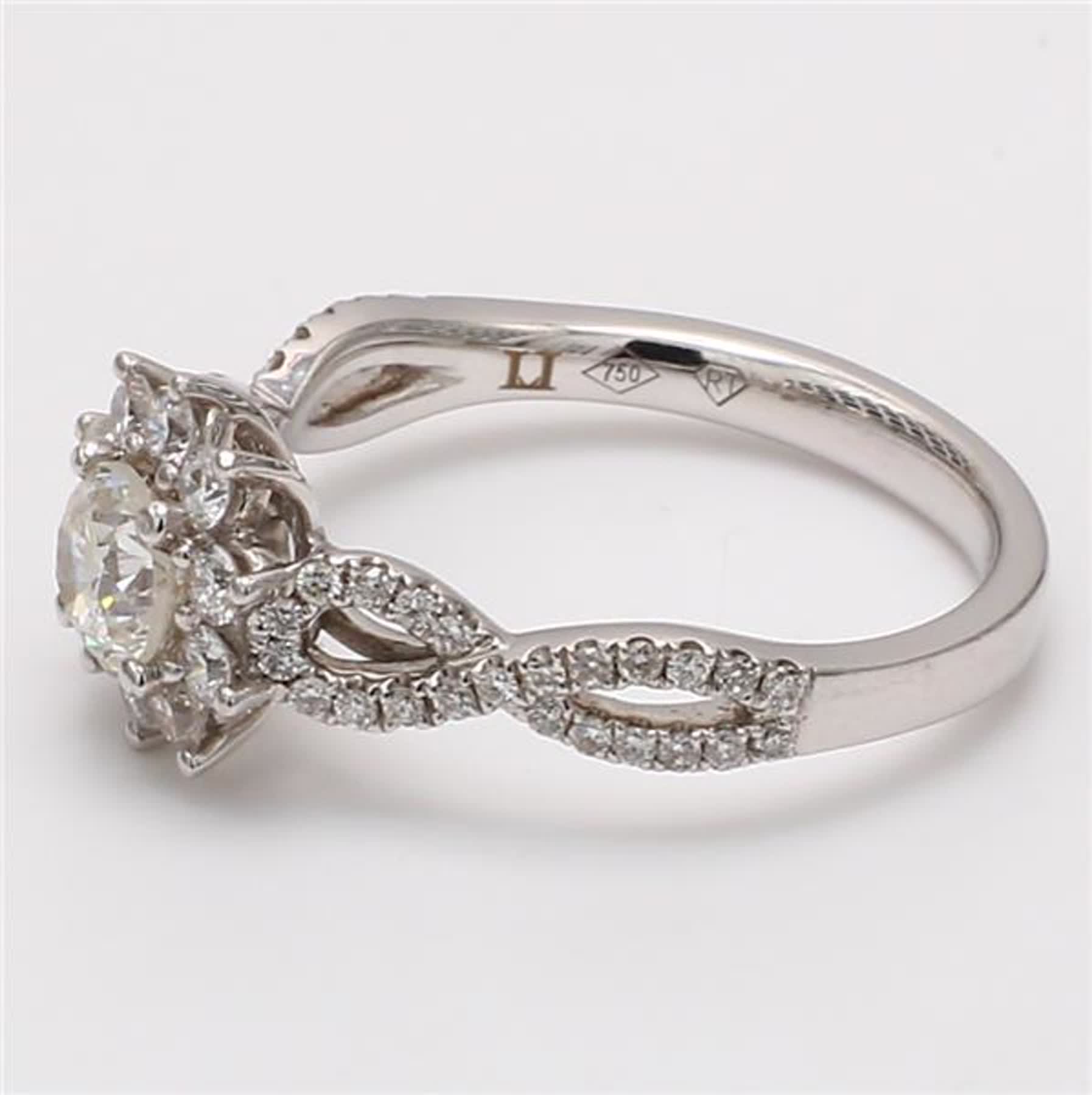 Natural White Round Diamond 1.03 Carat TW White Gold Cocktail Ring