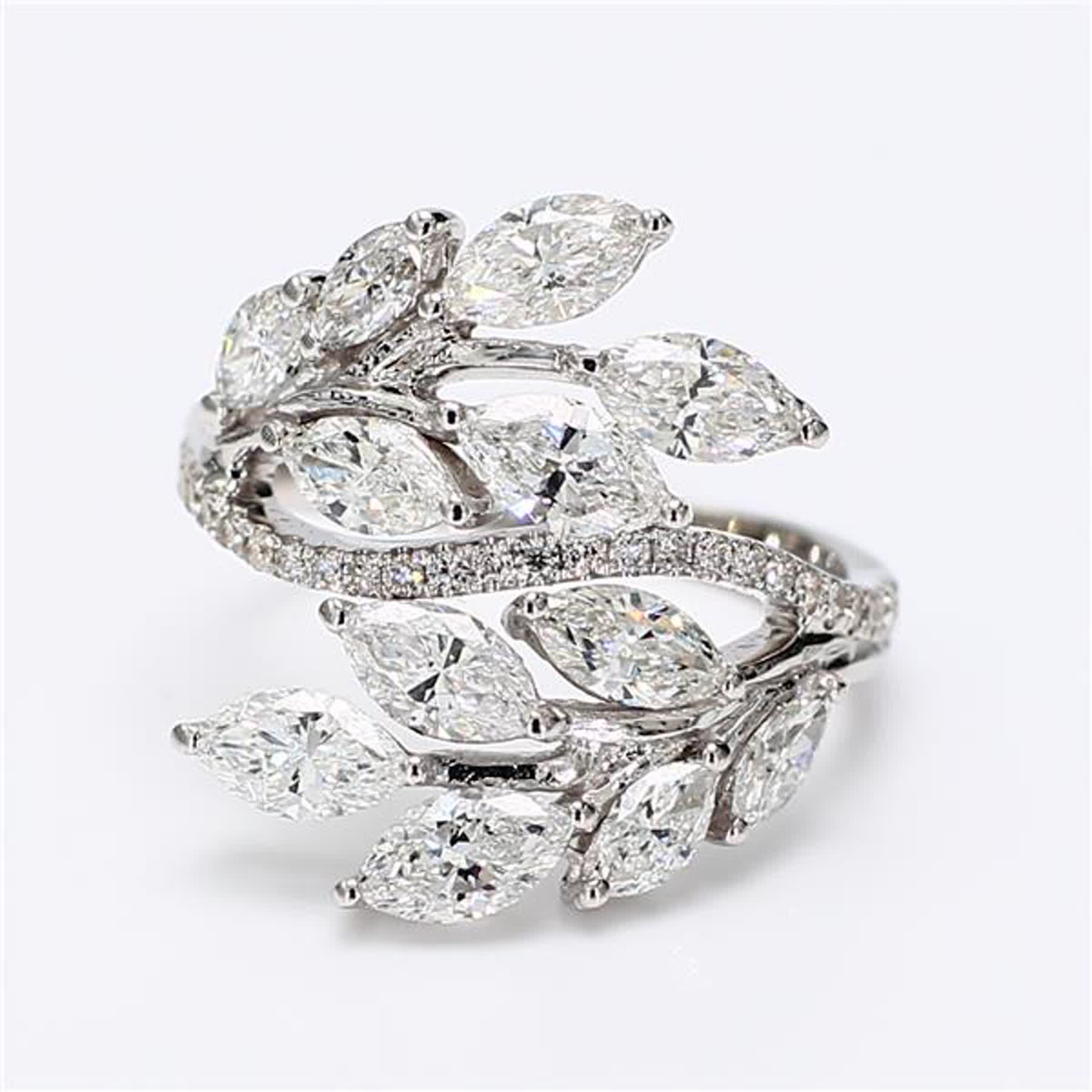 Natural White Marquise/Round Diamond 2.60 Carat TW White Gold Cocktail Ring
