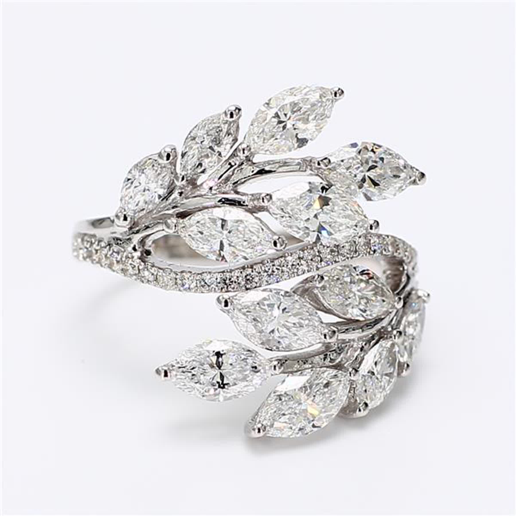 Natural White Marquise/Round Diamond 2.60 Carat TW White Gold Cocktail Ring