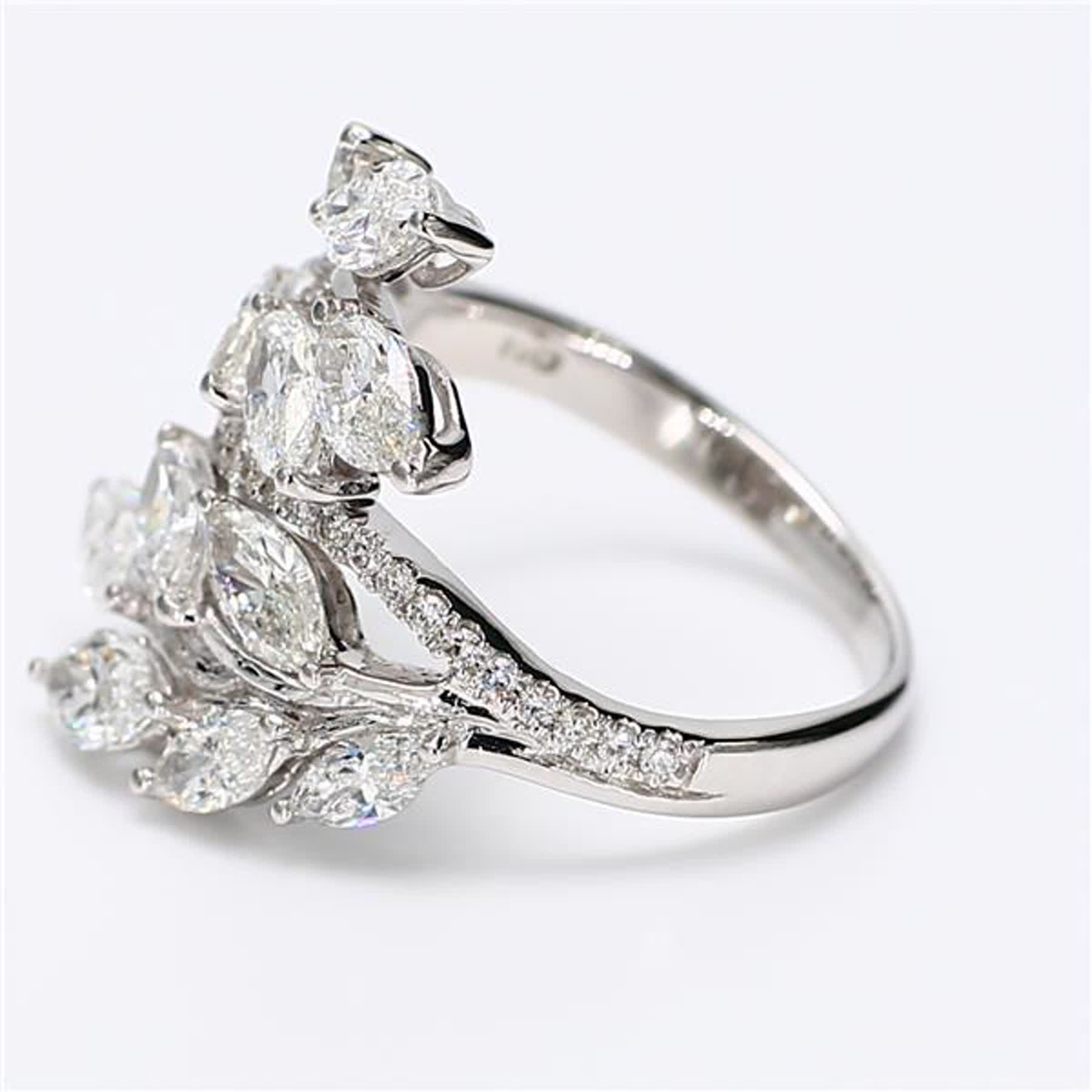 Natural White Marquise/Round Diamond 2.60 Carat TW White Gold Cocktail Ring
