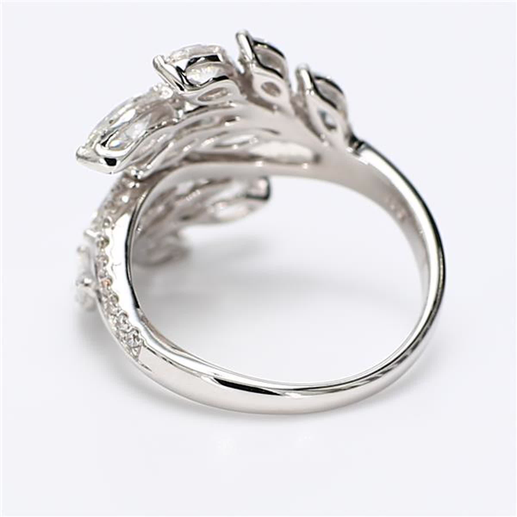 Natural White Marquise/Round Diamond 2.60 Carat TW White Gold Cocktail Ring