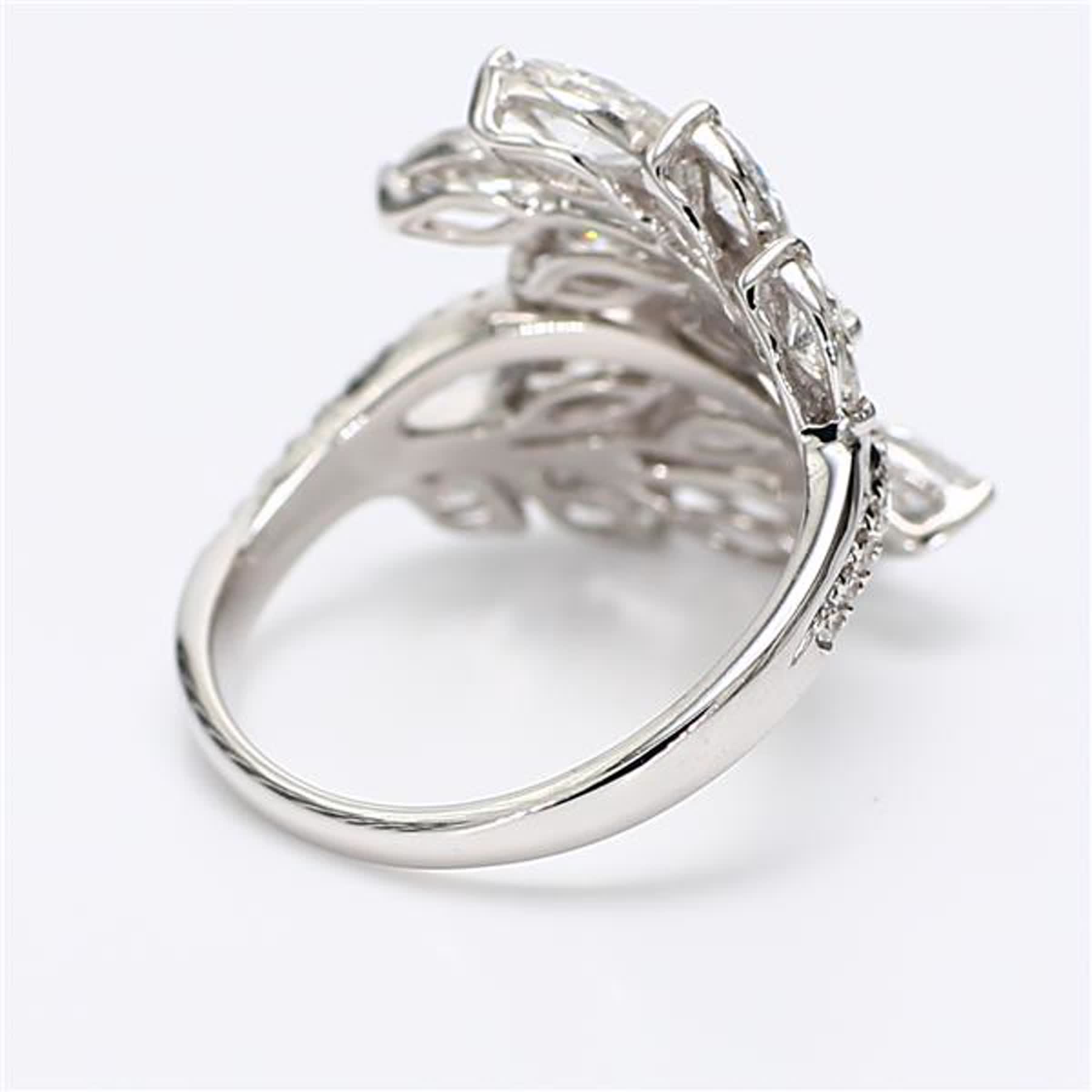 Natural White Marquise/Round Diamond 2.60 Carat TW White Gold Cocktail Ring