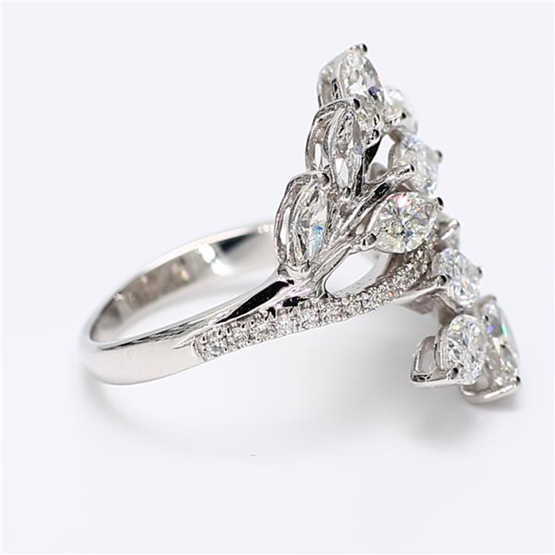 Natural White Marquise/Round Diamond 2.60 Carat TW White Gold Cocktail Ring