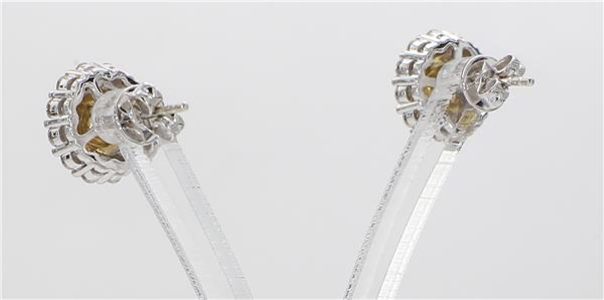 Natural Yellow Cushion and White Diamond 1.28 Carat TW Gold Stud Earrings