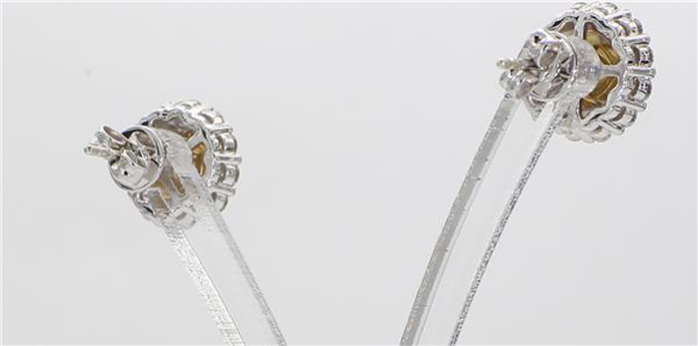Natural Yellow Cushion and White Diamond 1.28 Carat TW Gold Stud Earrings