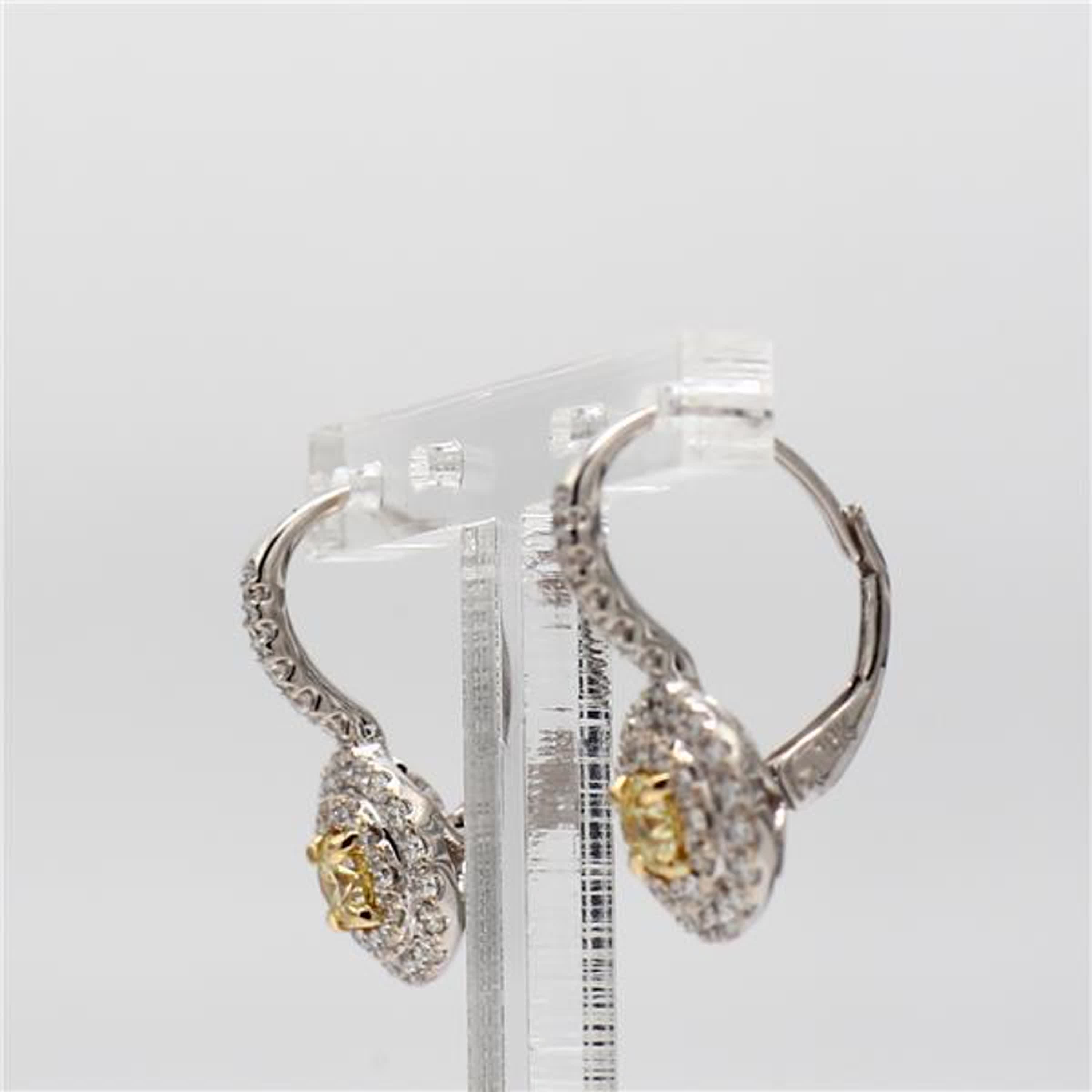 Natural Yellow Round and White Diamond .85 Carat TW Gold Drop Earrings