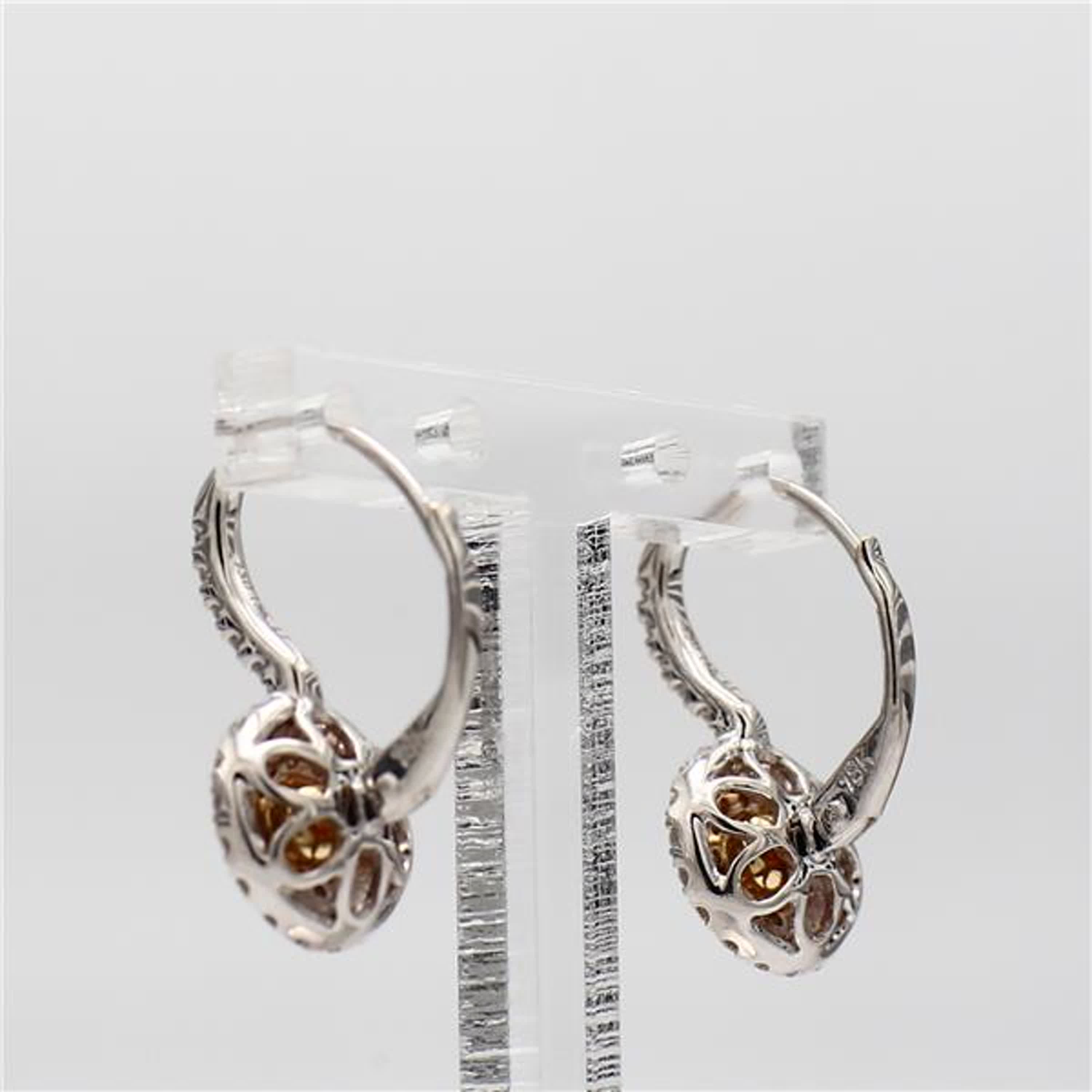 Natural Yellow Round and White Diamond .85 Carat TW Gold Drop Earrings