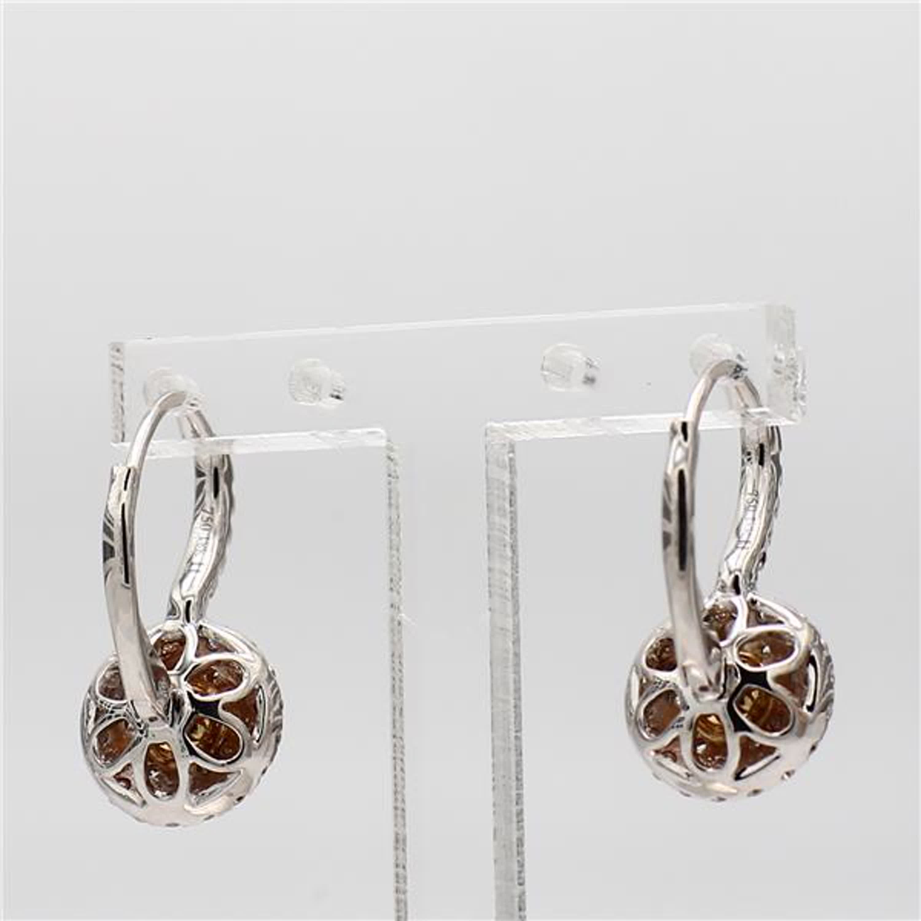 Natural Yellow Round and White Diamond .85 Carat TW Gold Drop Earrings