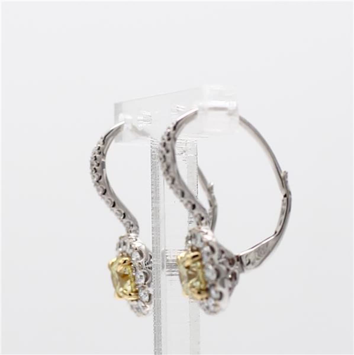 Natural Yellow Round and White Diamond 1.63 Carat TW White Gold Drop Earrings
