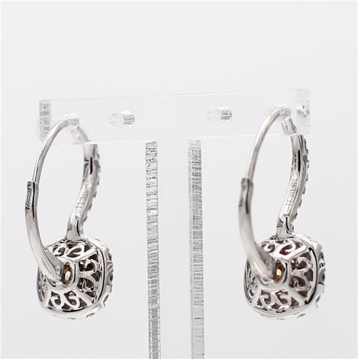 Natural Yellow Round and White Diamond 1.63 Carat TW White Gold Drop Earrings