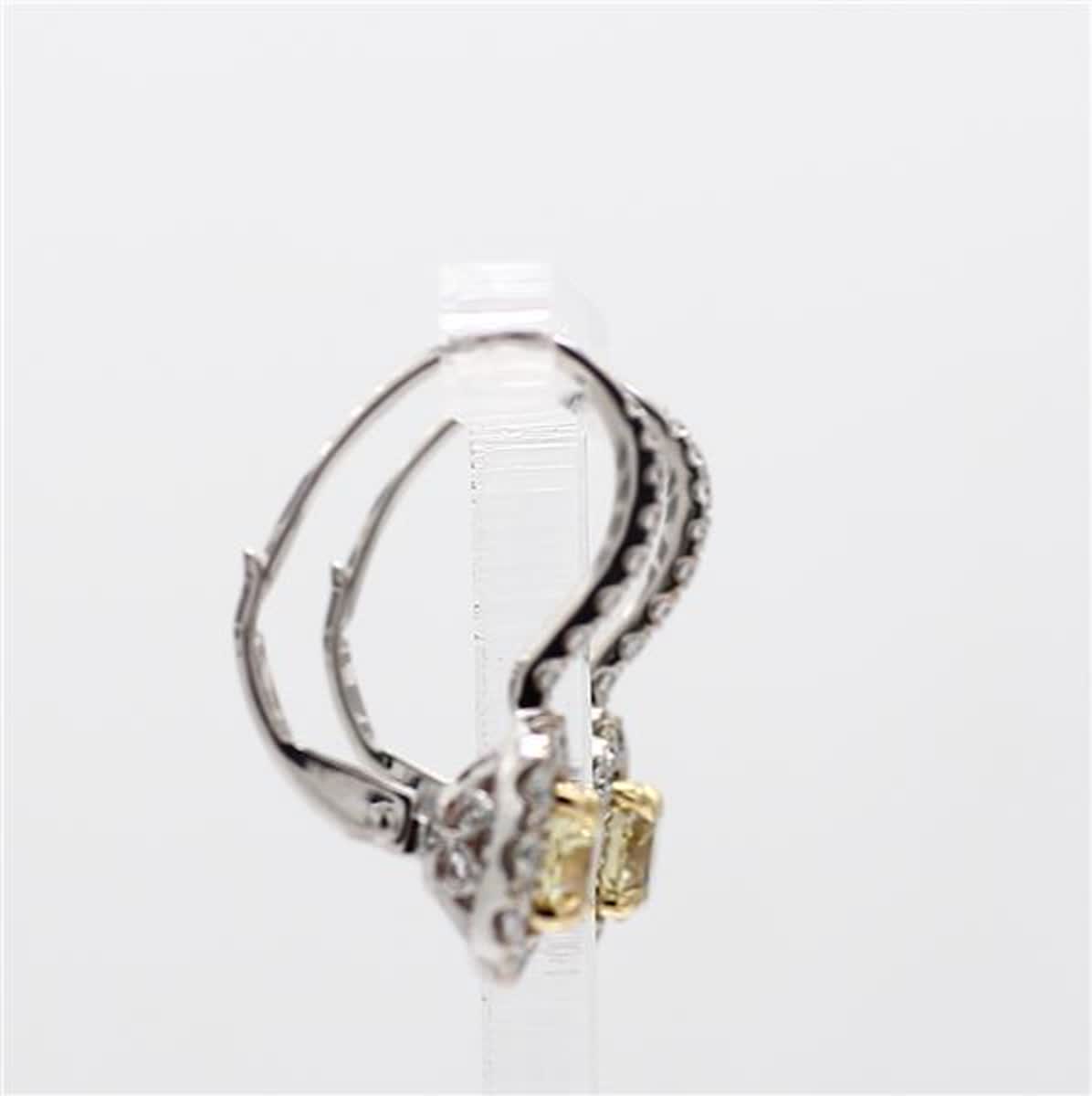 Natural Yellow Round and White Diamond 1.63 Carat TW White Gold Drop Earrings