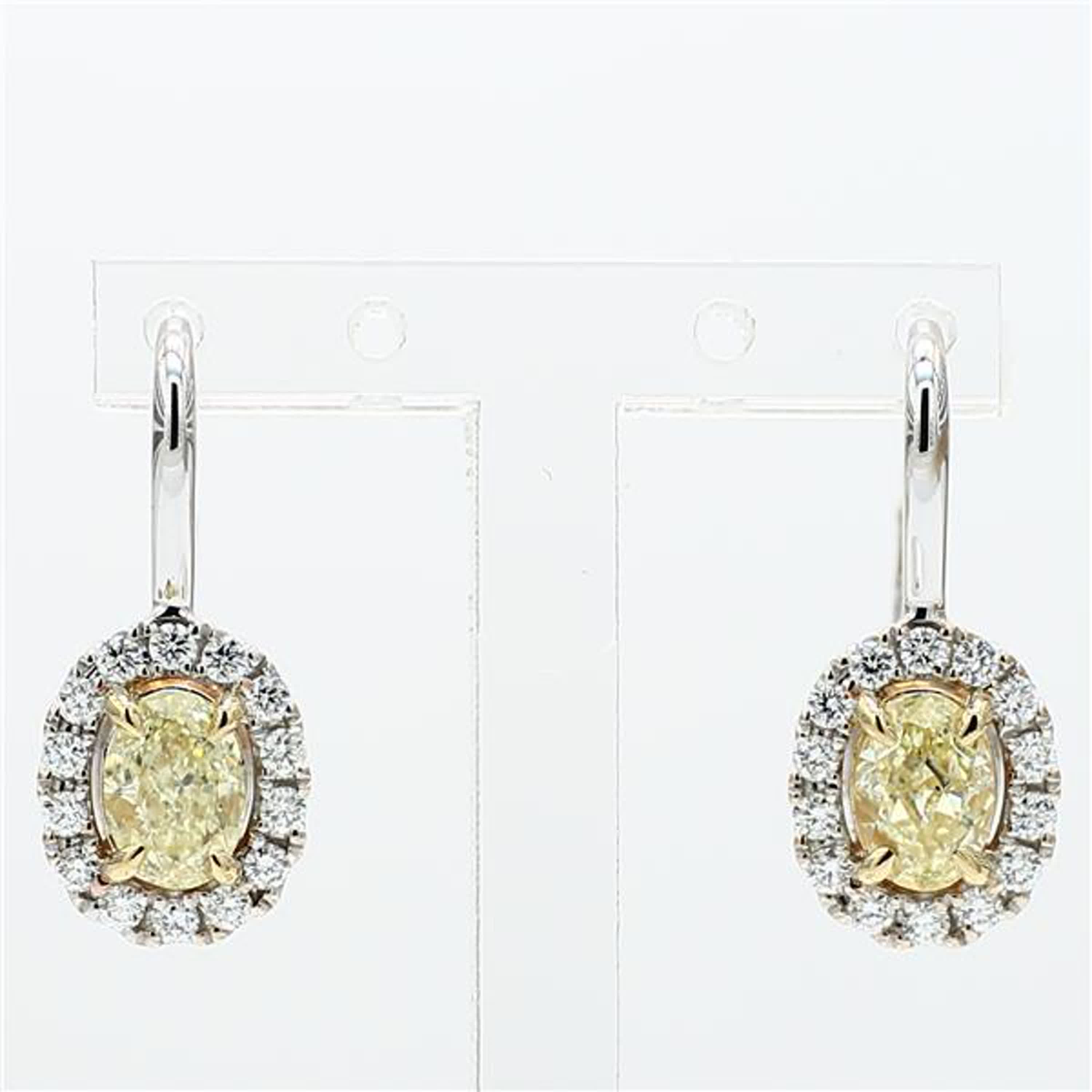Natural Yellow Oval and White Diamond 1.92 Carat TW Gold Drop Earrings