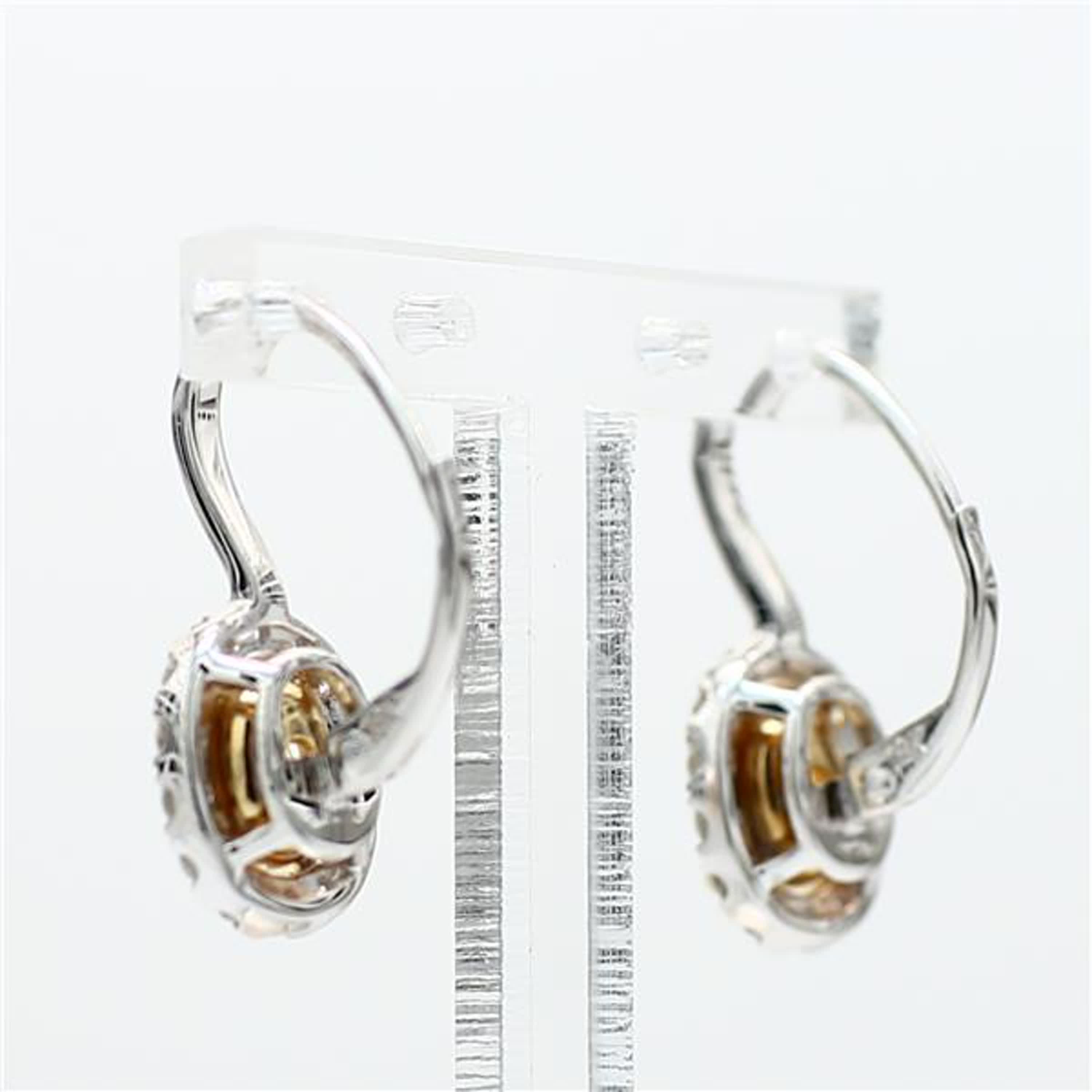 Natural Yellow Oval and White Diamond 1.92 Carat TW Gold Drop Earrings
