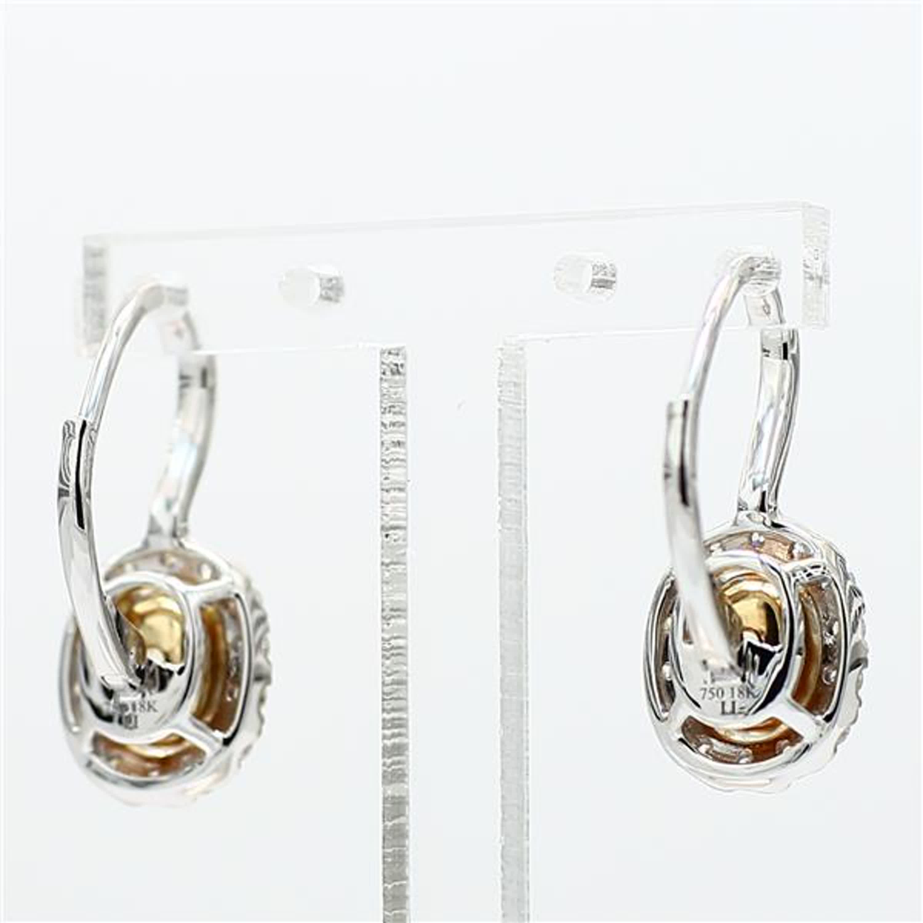 Natural Yellow Oval and White Diamond 1.92 Carat TW Gold Drop Earrings