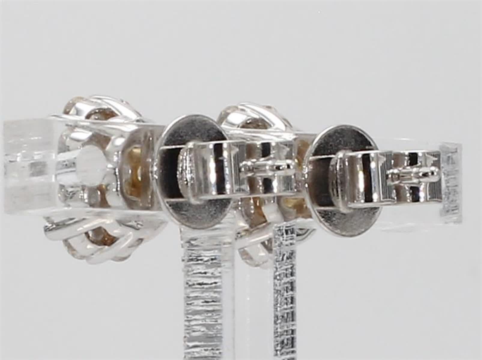 Natural Yellow Cushion and White Diamond 1.41 Carat TW Gold Stud Earrings