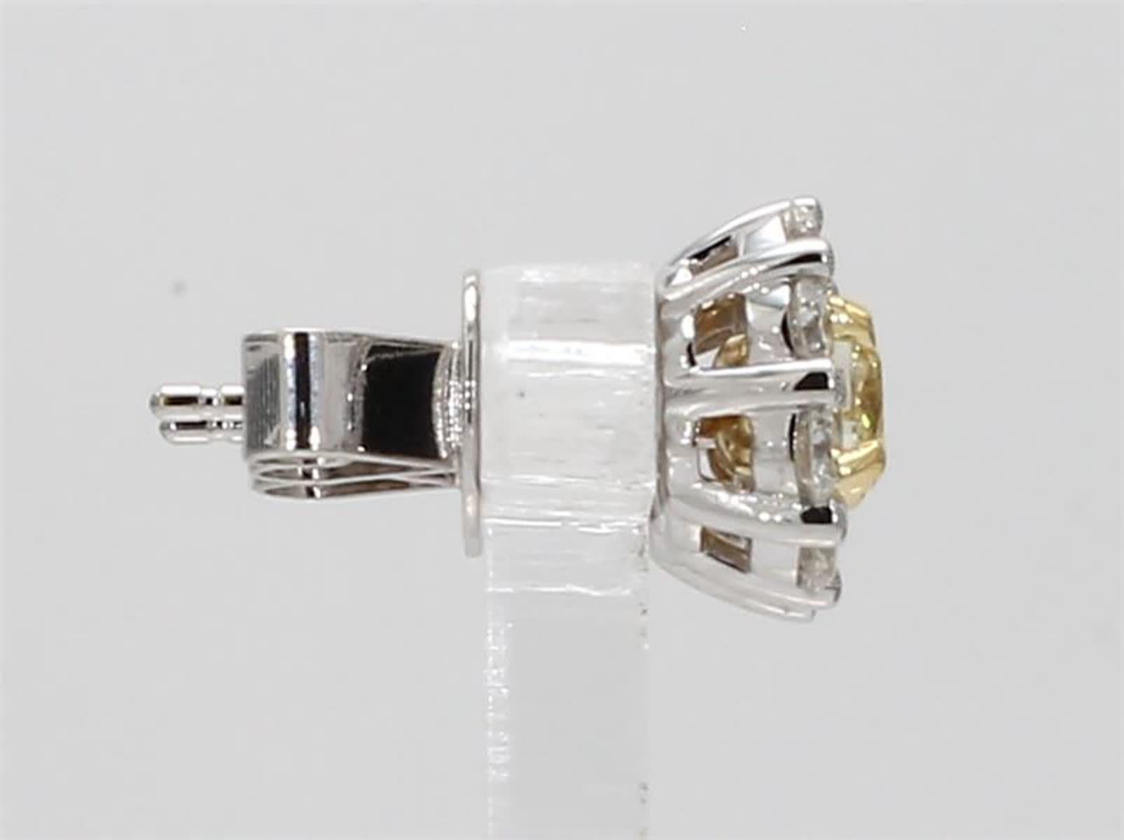 Natural Yellow Cushion and White Diamond 1.41 Carat TW Gold Stud Earrings