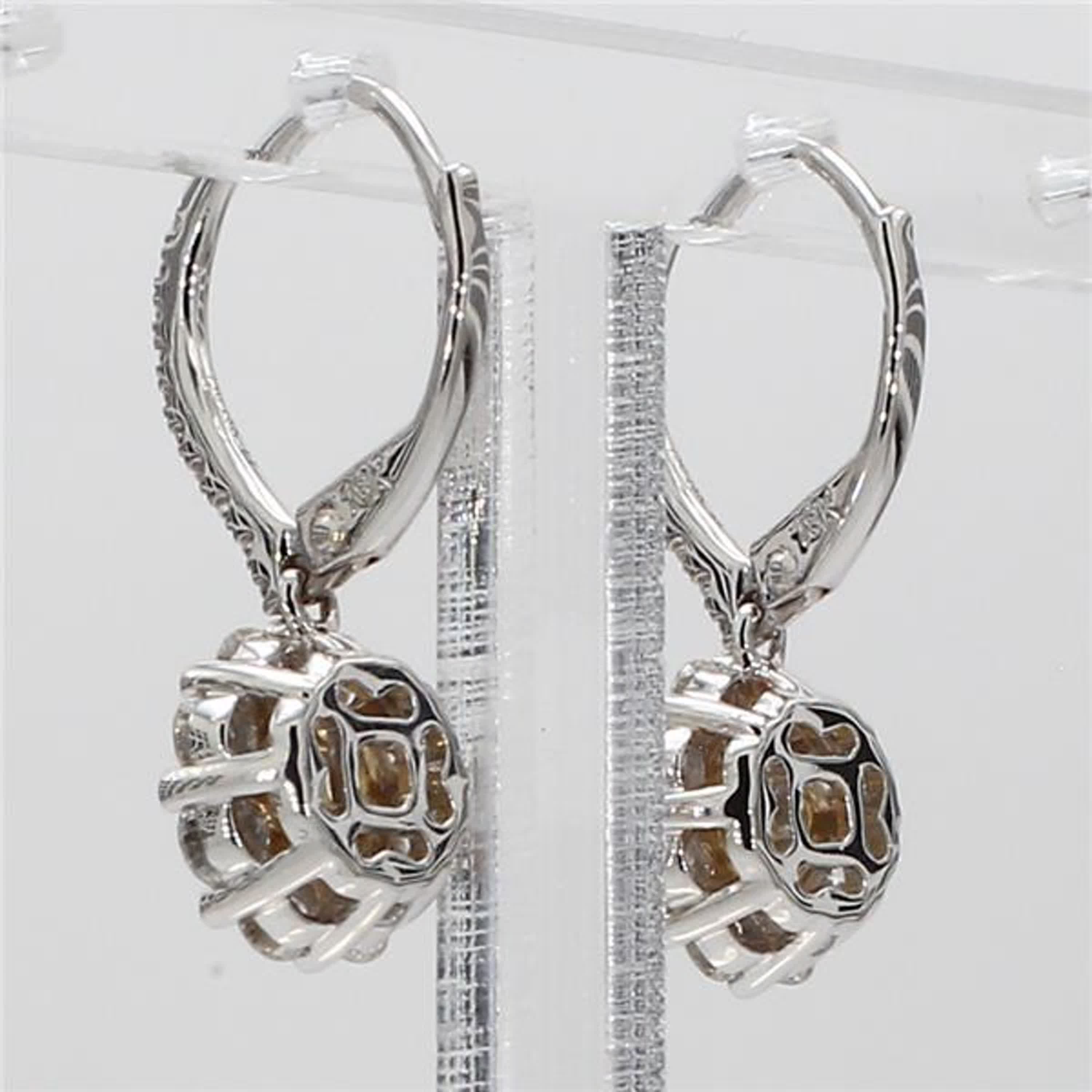 Natural Yellow Cushion and White Diamond 1.48 Carat TW Gold Drop Earrings