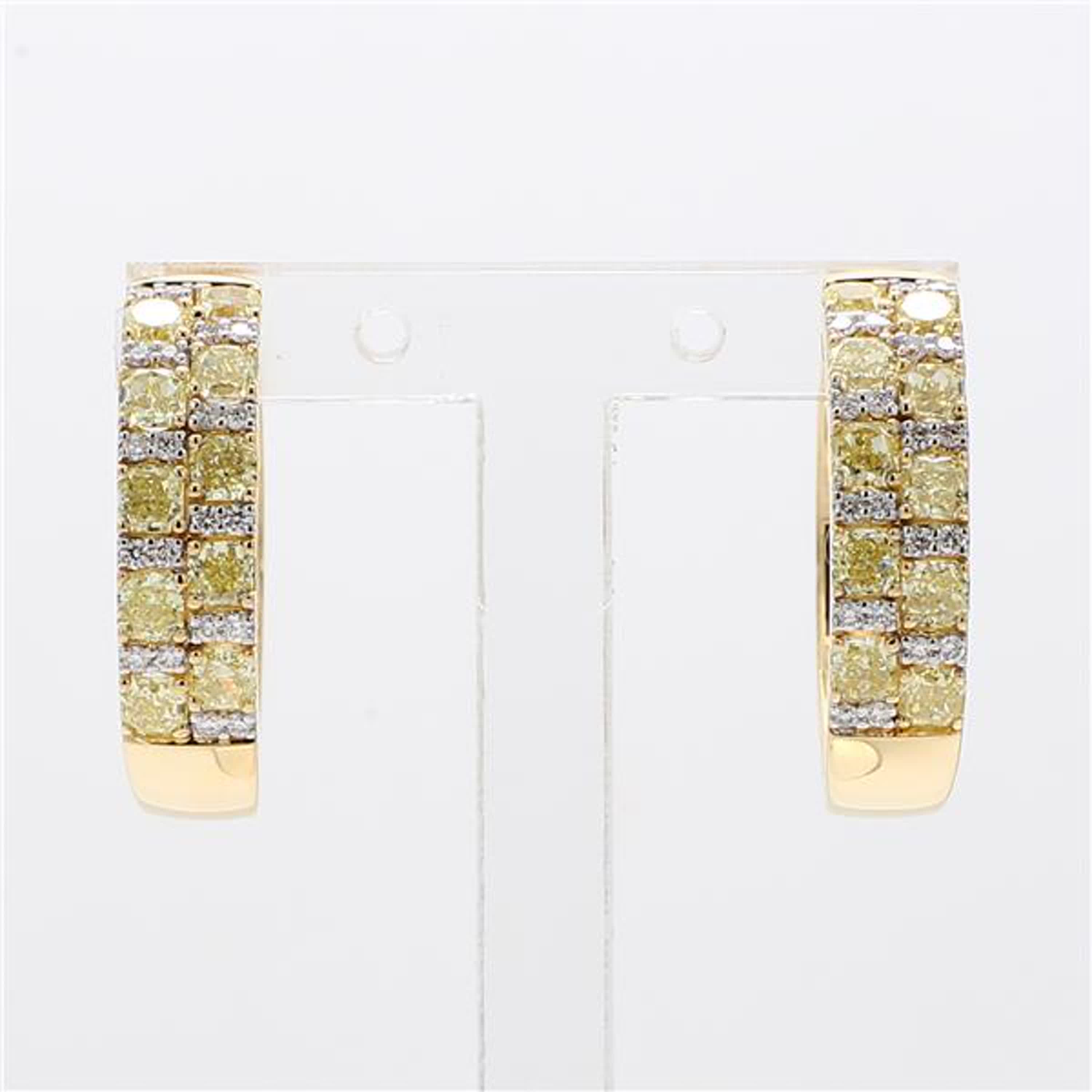 Natural Yellow Radiant and White Diamond 1.66 Carat TW Yellow Gold Earrings