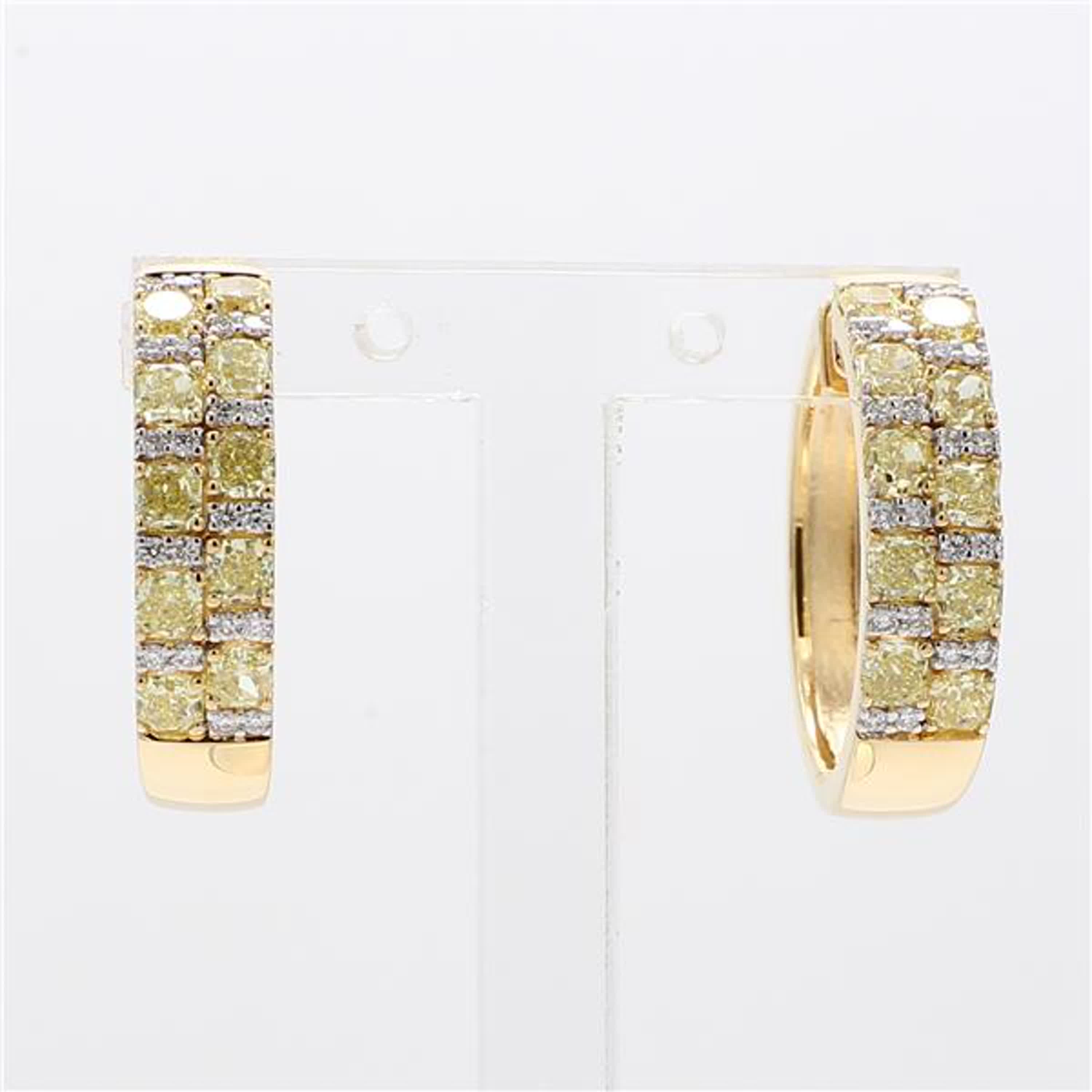 Natural Yellow Radiant and White Diamond 1.66 Carat TW Yellow Gold Earrings