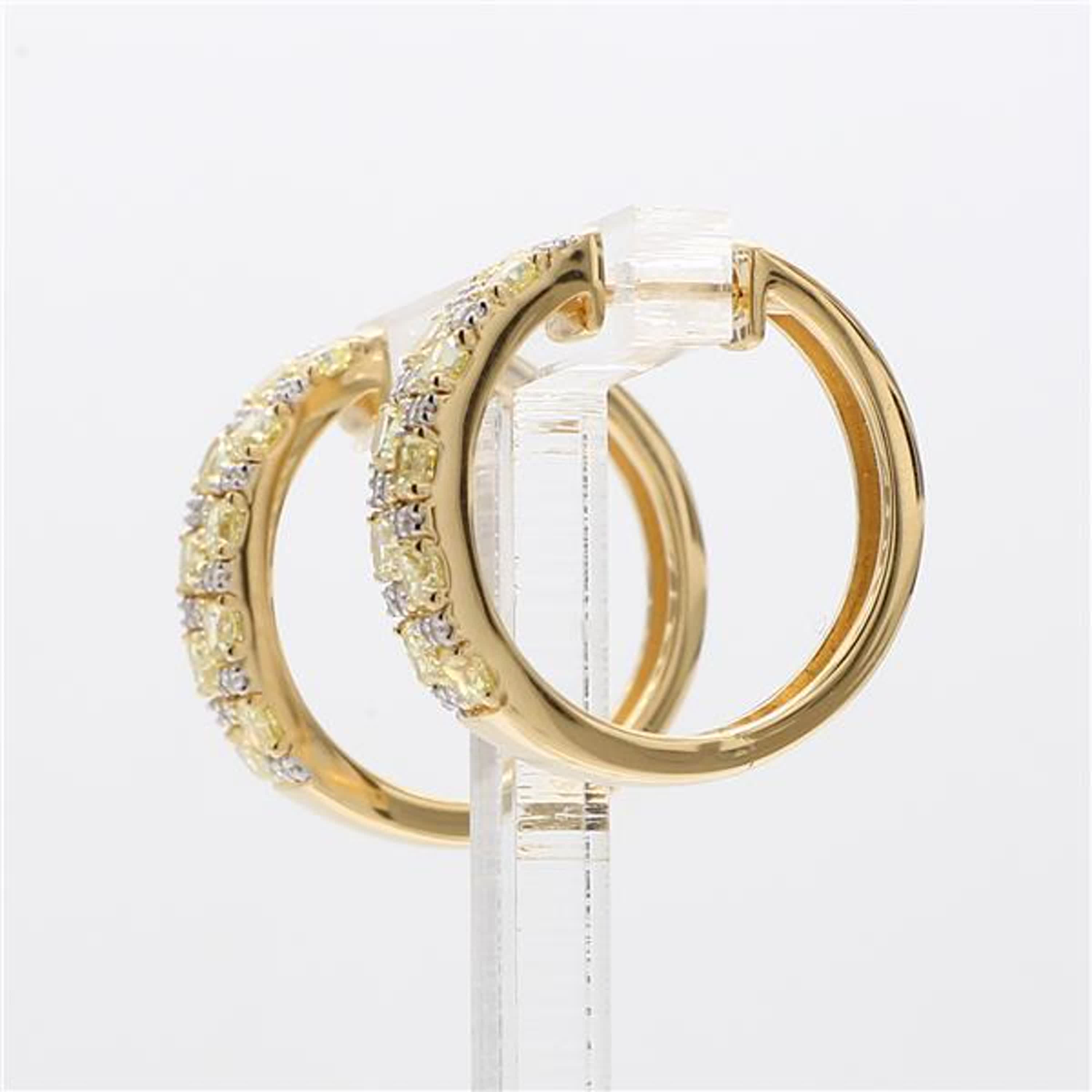 Natural Yellow Radiant and White Diamond 1.66 Carat TW Yellow Gold Earrings