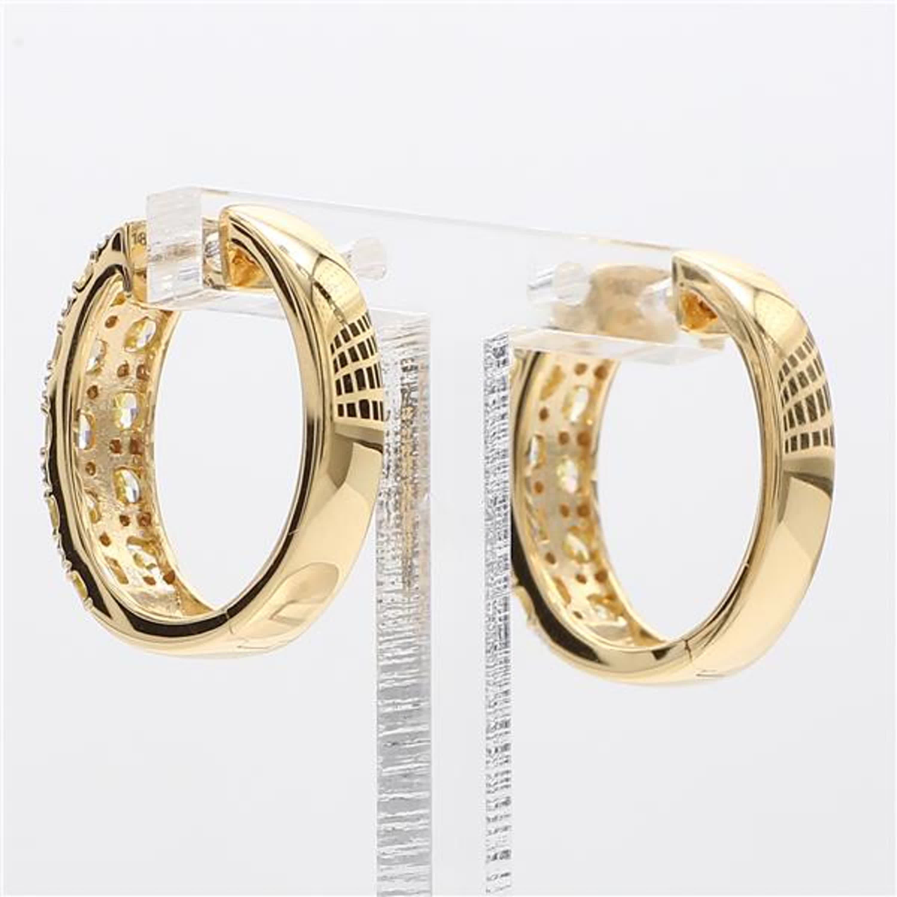 Natural Yellow Radiant and White Diamond 1.66 Carat TW Yellow Gold Earrings
