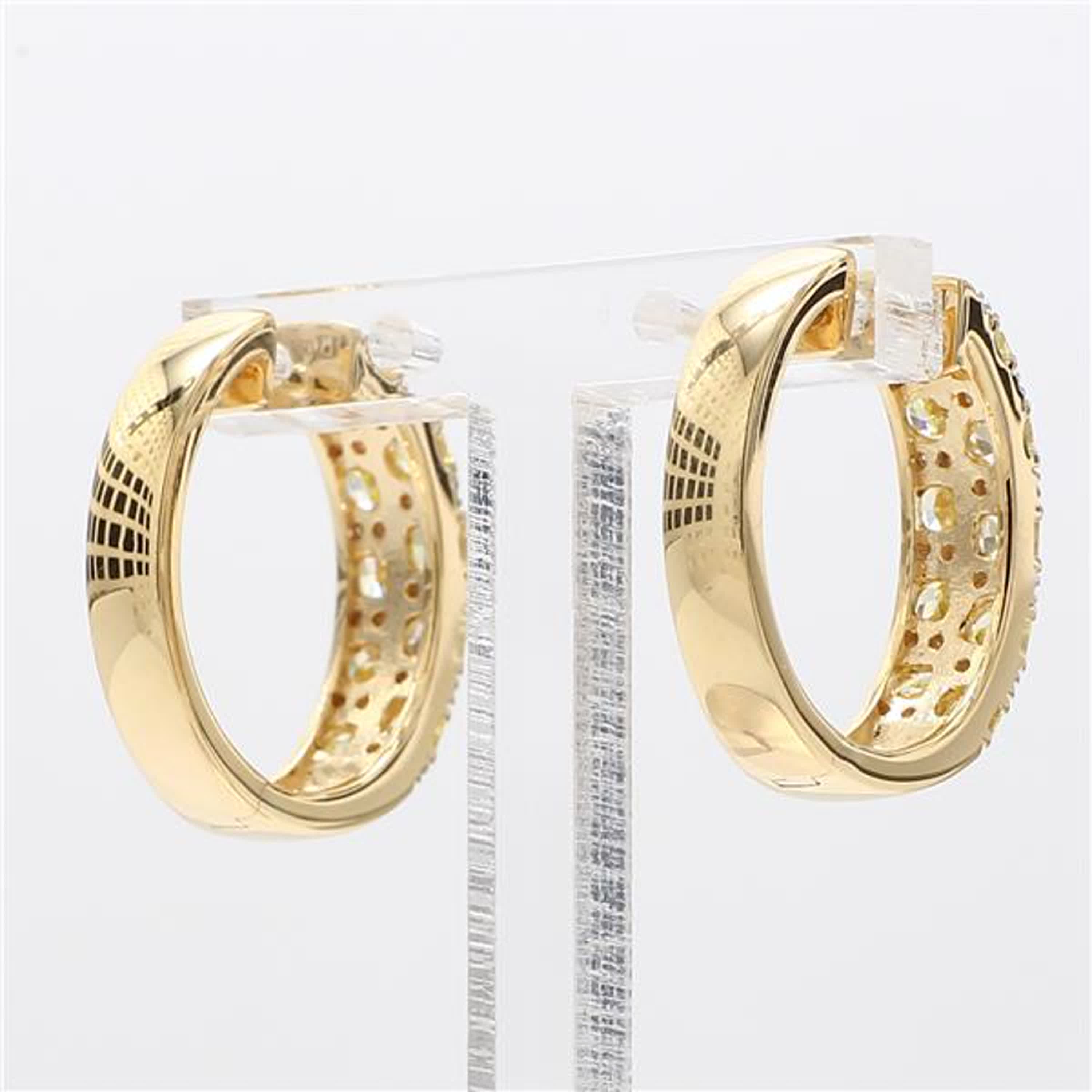 Natural Yellow Radiant and White Diamond 1.66 Carat TW Yellow Gold Earrings