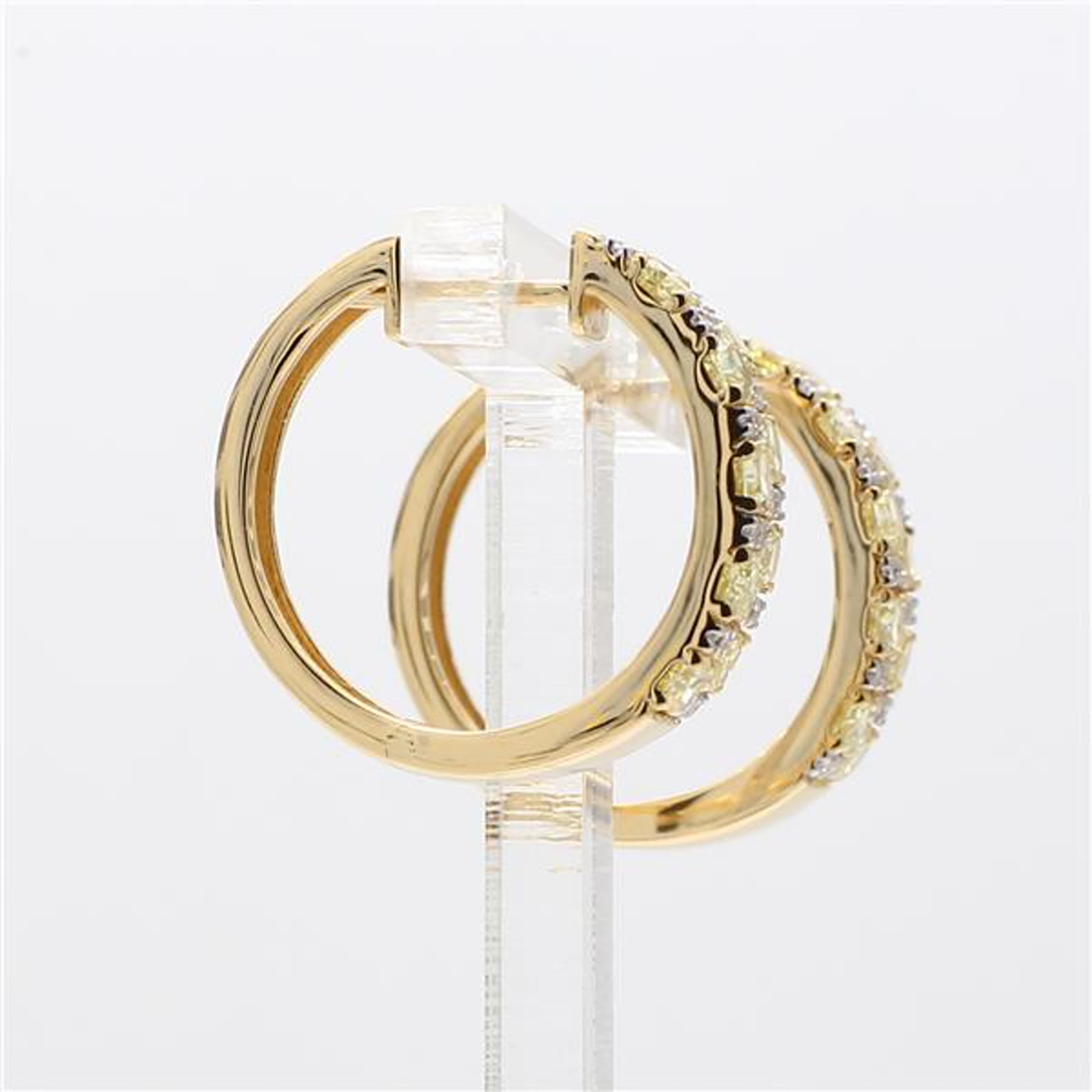 Natural Yellow Radiant and White Diamond 1.66 Carat TW Yellow Gold Earrings