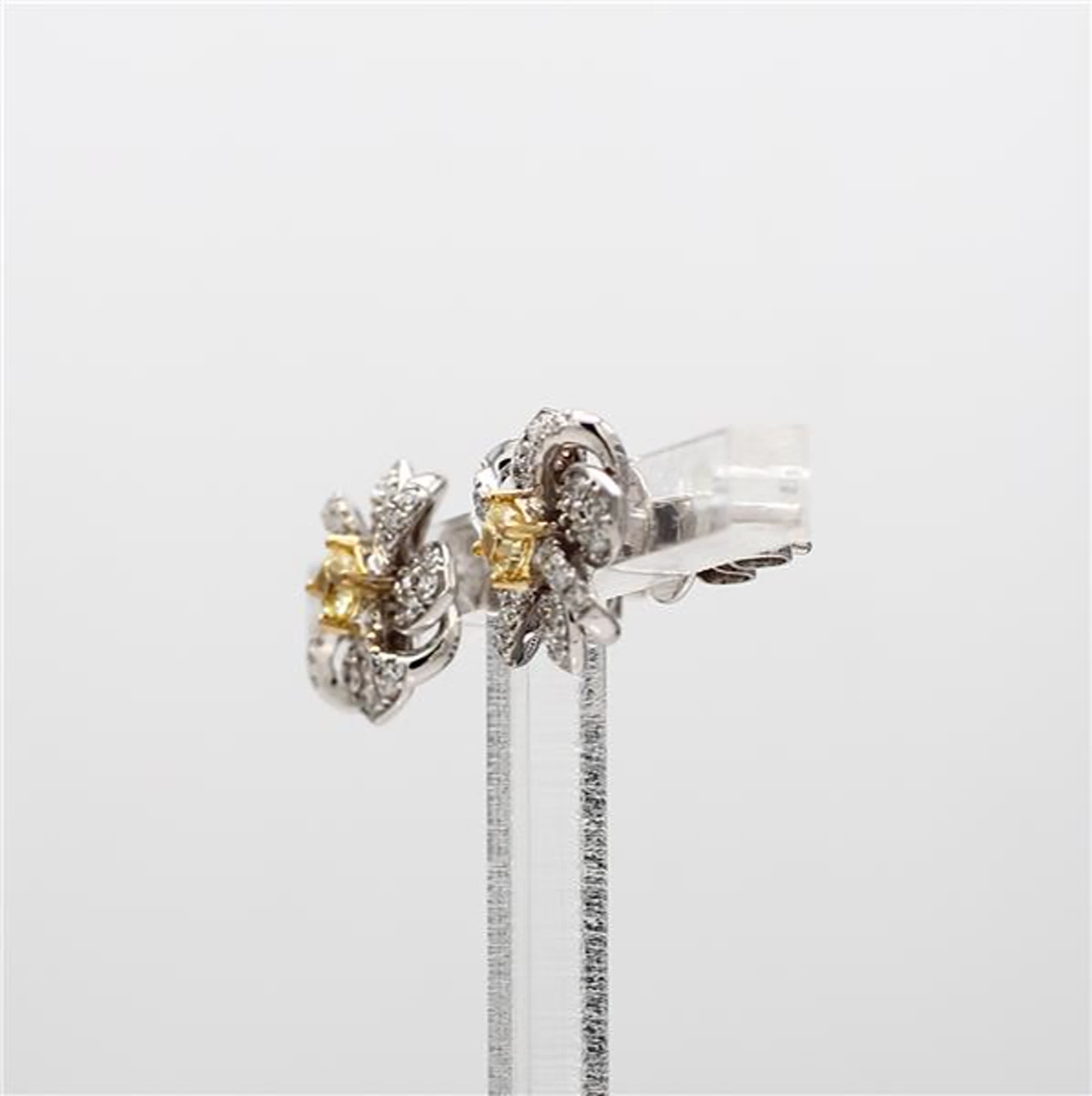 Natural Yellow Cushion and White Diamond .76 Carat TW Gold Stud Earrings
